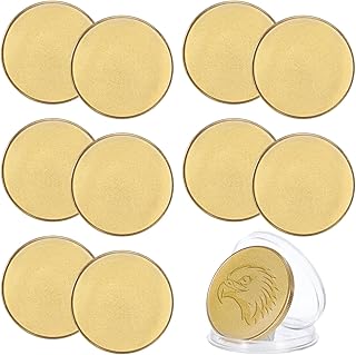 10 piezas de desafío en blanco, metal dorado de 40 mm con borde roscado, sólido para grabar, juego de monedas de conmemoración de cumpleaños de viaje con caja de plástico transparente para