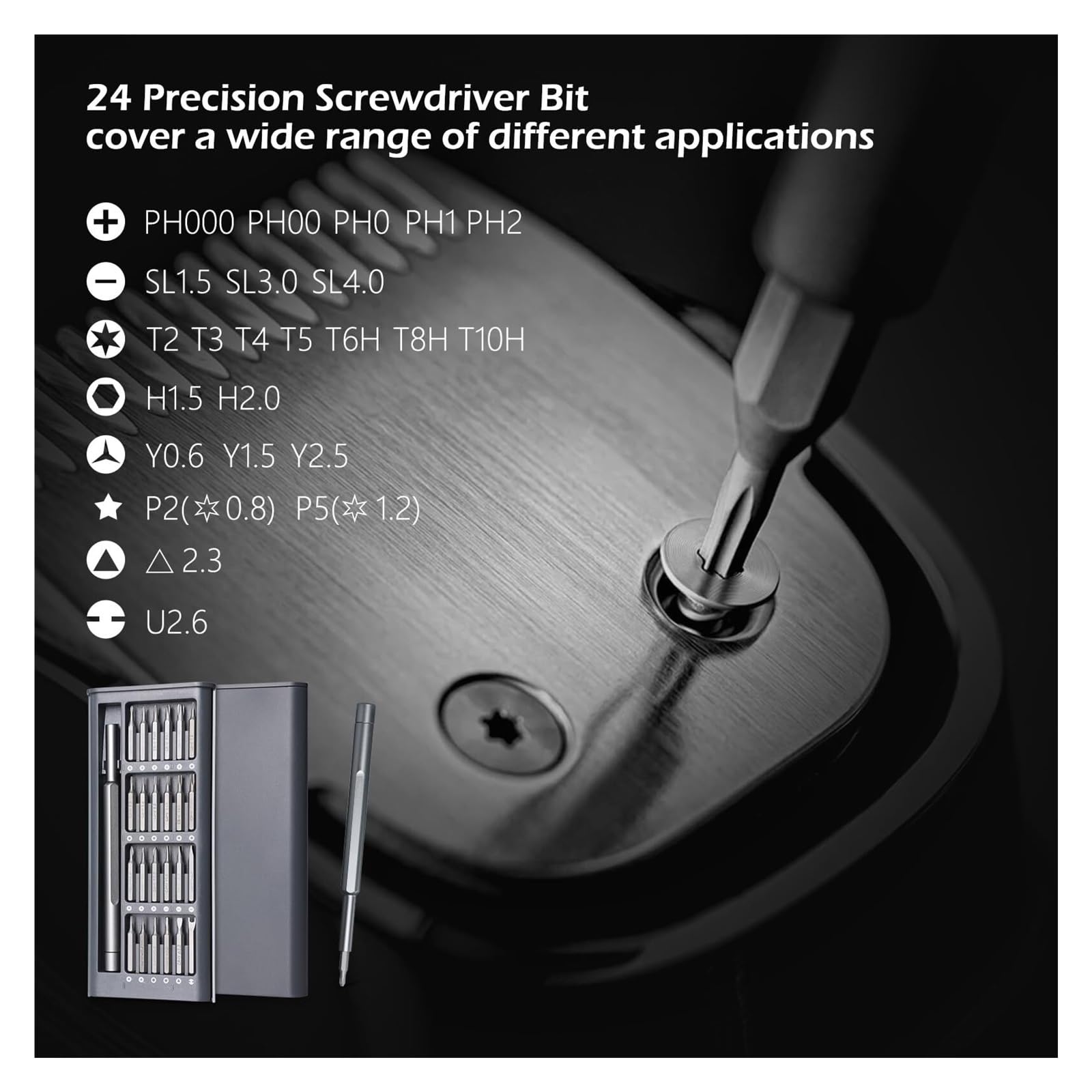 Juego de destornilladores magnéticos 25 en 1, puntas planas hexagonales Torx for reparación cámaras relojes PC