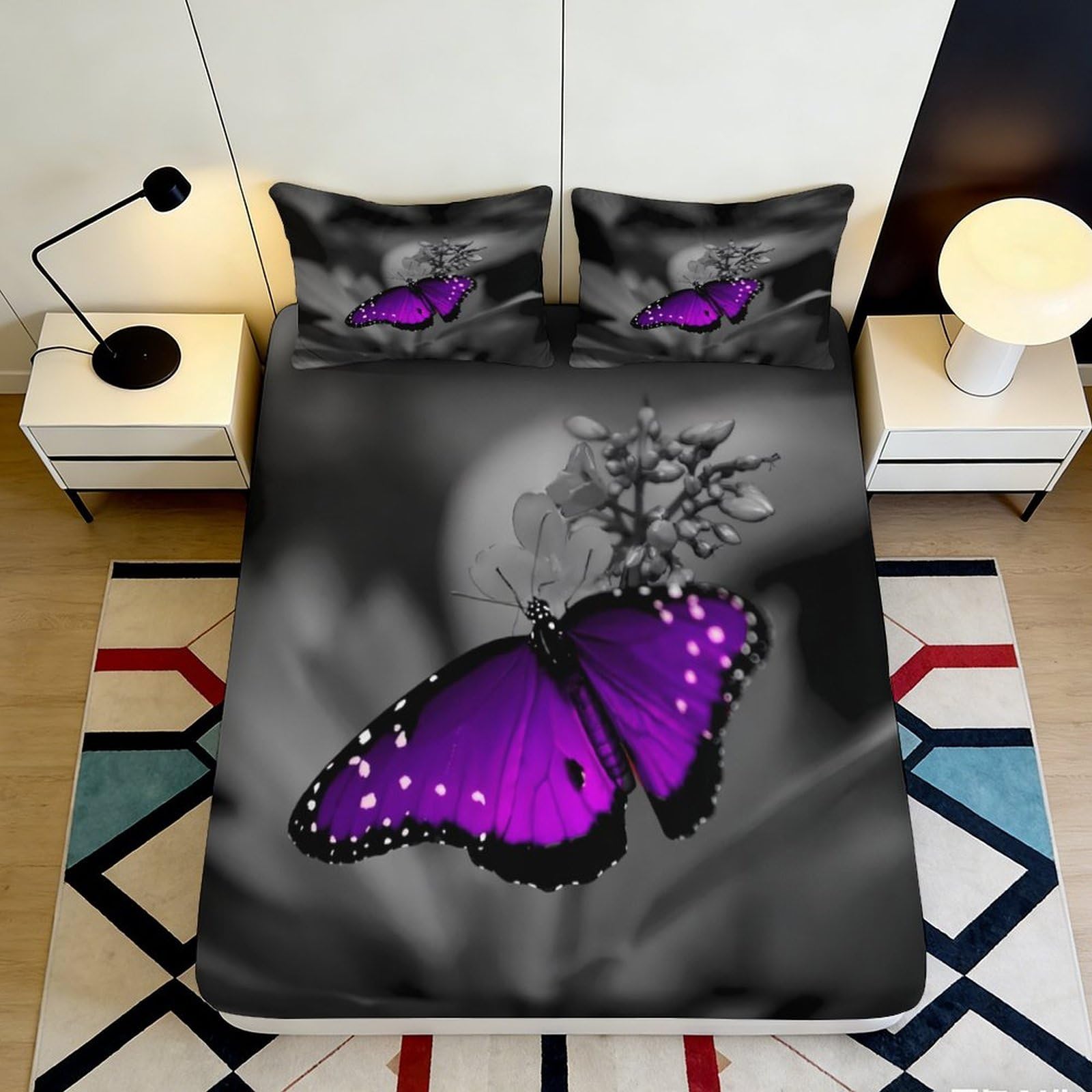 Jqzkxnhpbr Style-7 3D Printed Purple Butterfly Fitted Sheet Microfiber Soft Decorative Floral Bed Cover For Bedroom Guest Room Dorm Mattress Protection 90X200x25cm
