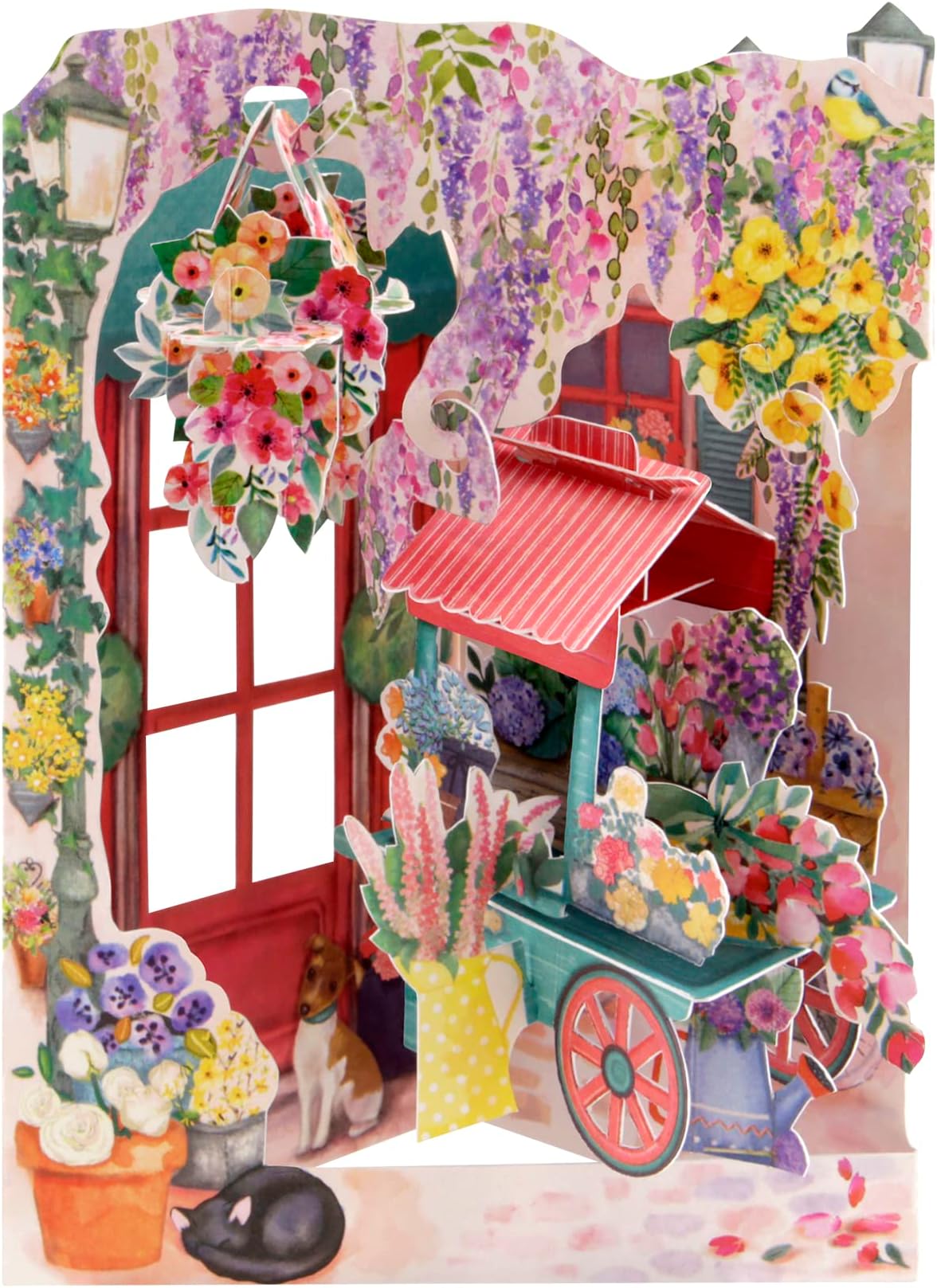 SANTORO Swing Card, 3D Pop Up Greeting Card - Florist And Flower Cart - For Her, For Mom, Birthday, Mother's Day