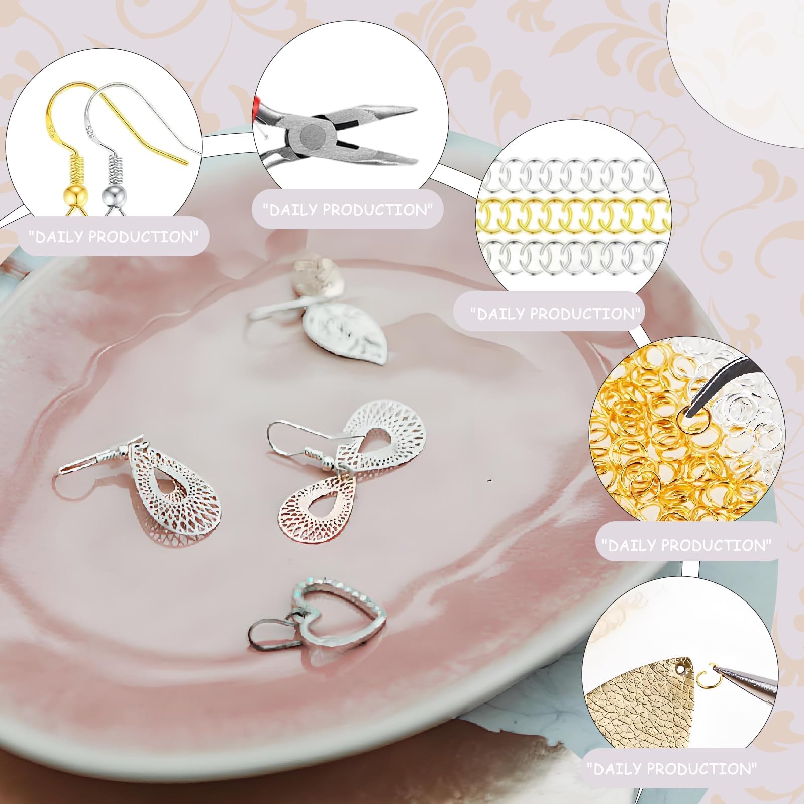 602 Pcs Earring Making Kit, Earring Hooks for Jewellery Making Gold Silver Jewellery Hook Earrings Make Set, with Hooks - Image 3