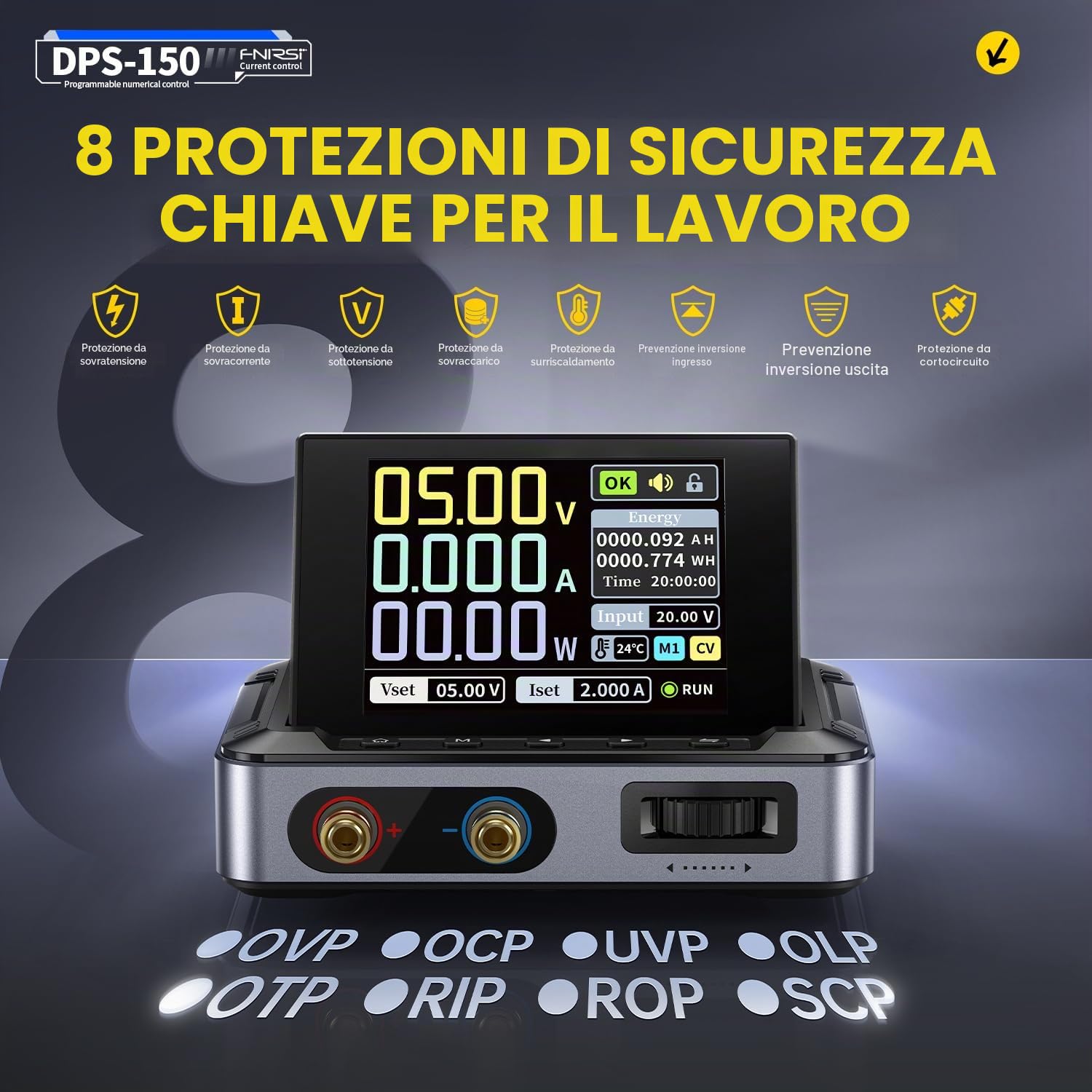 Alimentatore DC Variabile,DPS-150 Alimentatore CNC DC Regolabile da 30V 5A con Display IPS a 4 Cifre,Ondulazione di Potenza <20mV, Ingresso PD/QC/DC