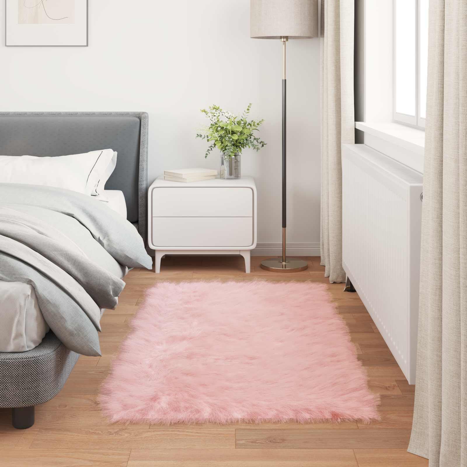 TAFALLA Tapis en peau de mouton synthétique rose 80 x 150 cm – Tapis tissé à poils longs moelleux en polyester – Tapis moderne en fourrure synthétique pour salon, chambre à coucher et