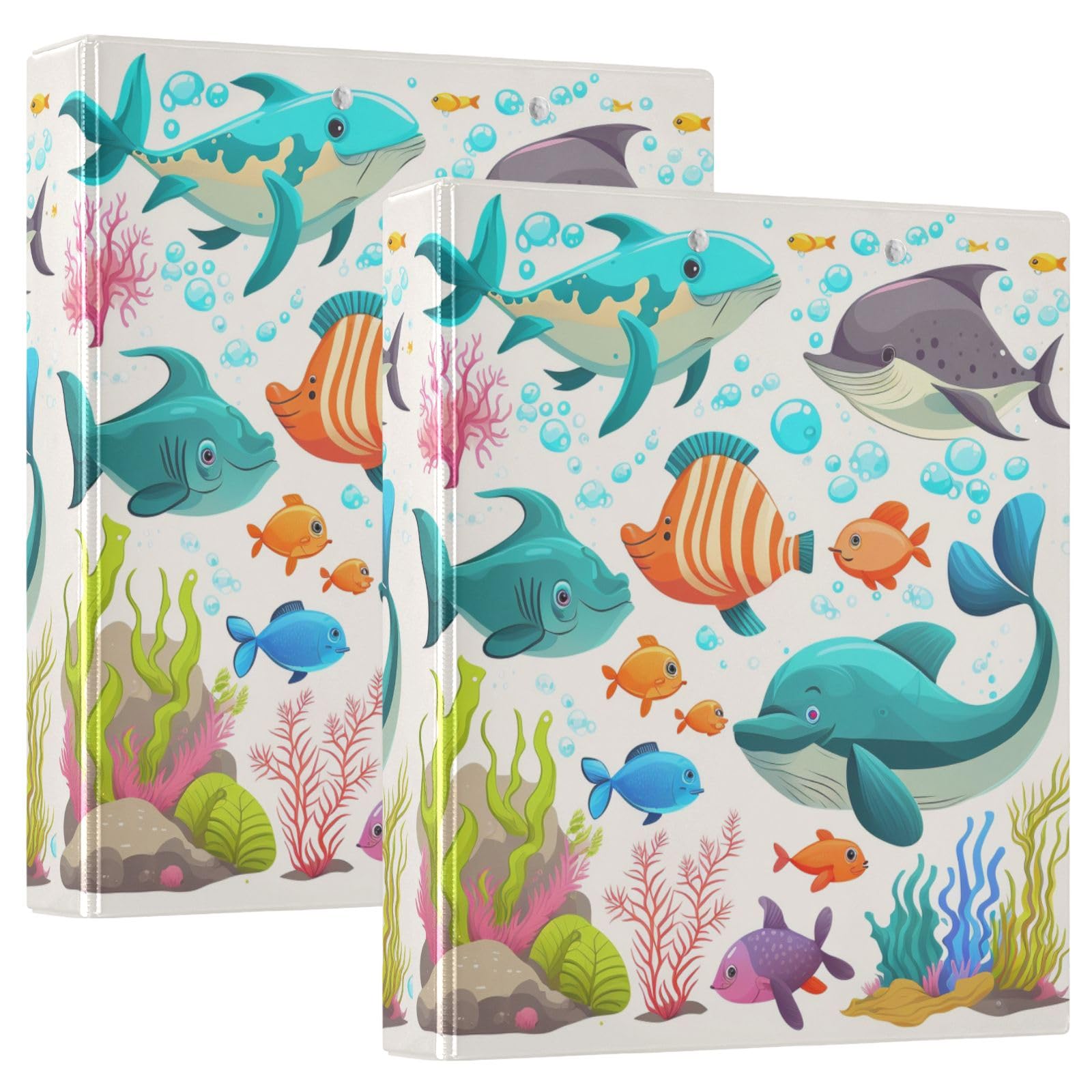 Sea Life White Binder with Pockets 200 Sheets Capacity Office Binder 2 Pack