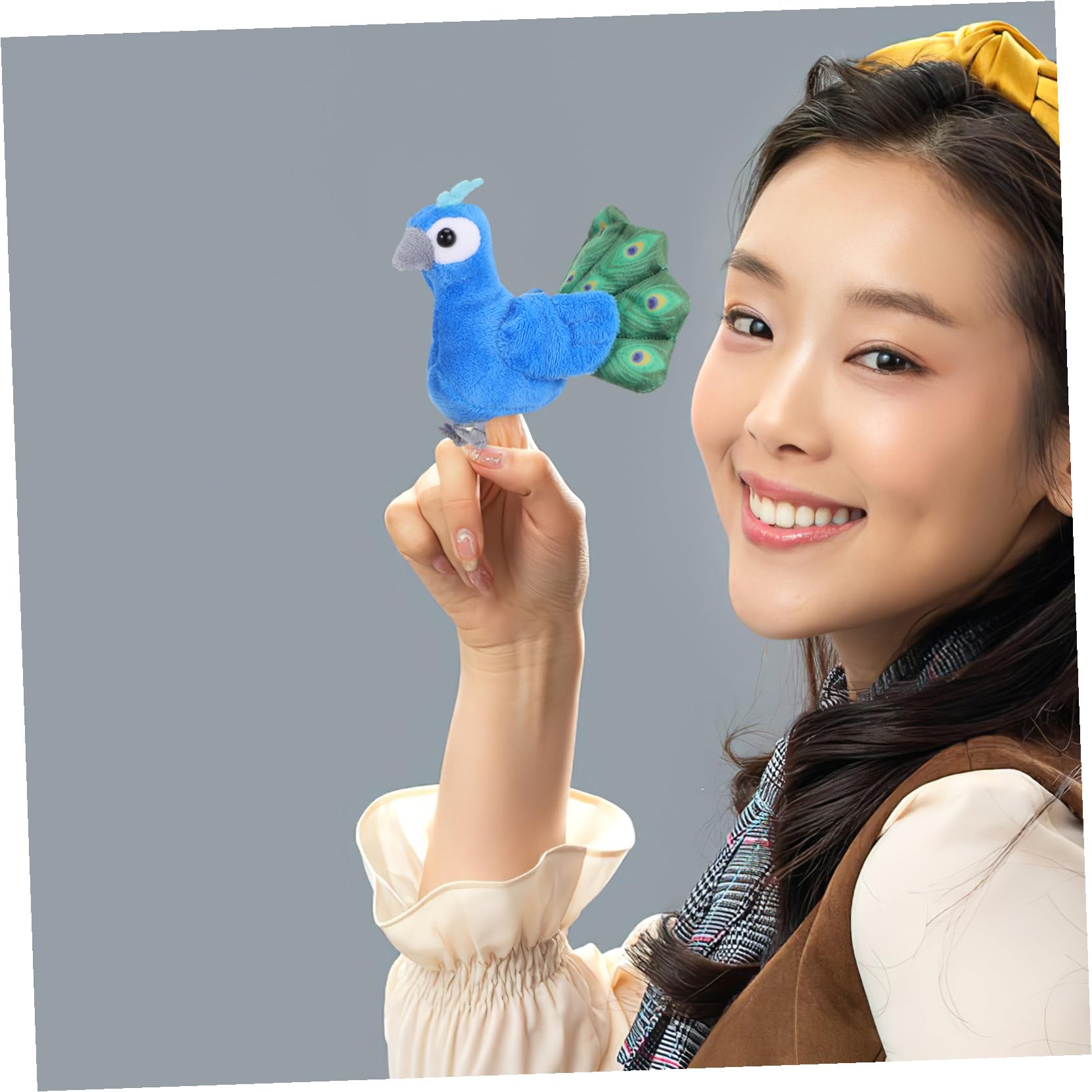 Mini Figurine de Paon en Peluche Bleu Coton PP, Jouet à Doigts pour Garçon et Filles, Accessoire de Narration Interactif pour Jeux de Rôle