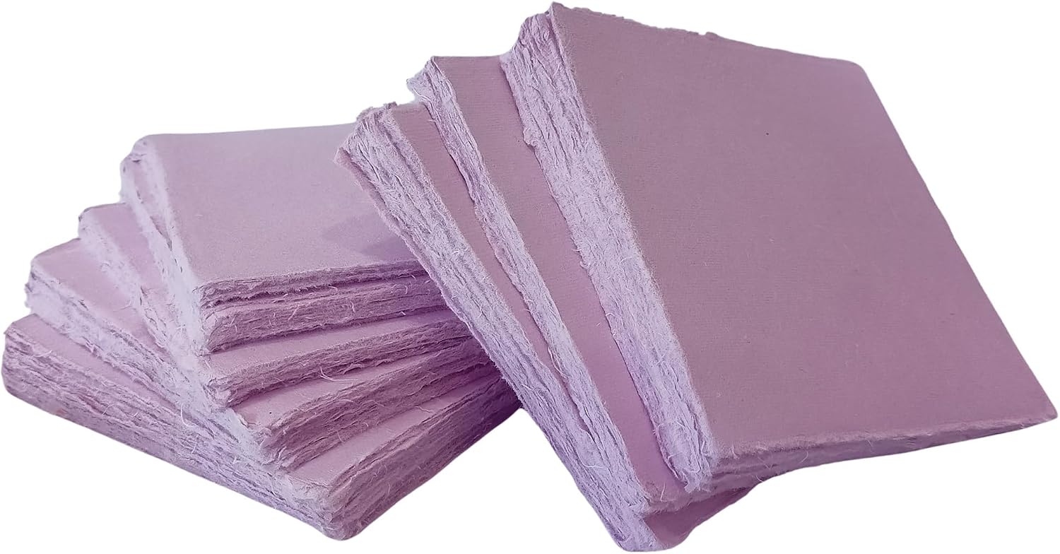 Deckle Papers® Handmade Cotton Paper Square Card Stock for Envelope Making, Calligraphy, Wedding Invitation, Menu Cards, Drawing, Watercolor, Origami Paper-Pack of-50-Purple (5x5 Inch)