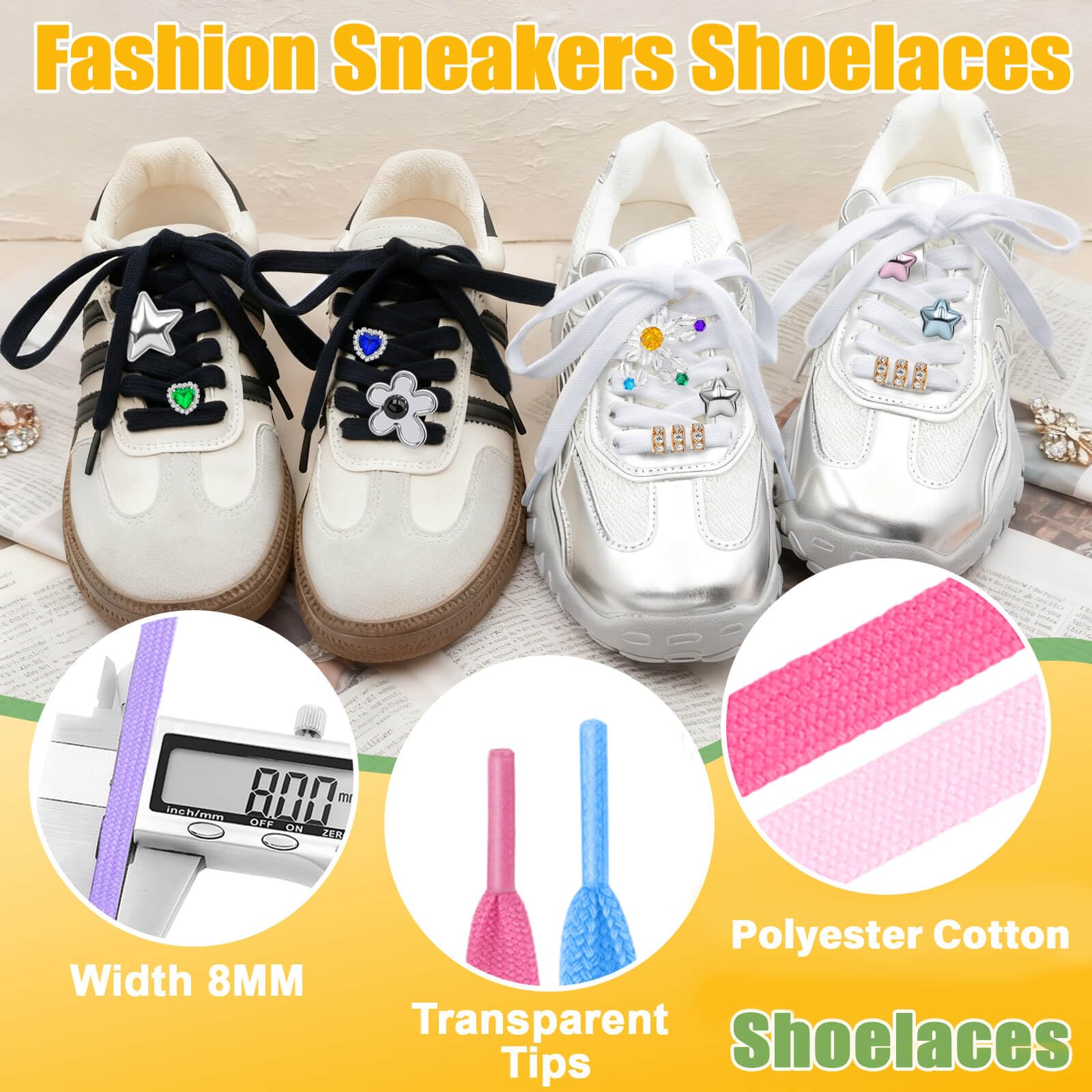 DELELE 2 pares de cordones planos de 5/16 pulgadas para zapatillas atléticas de running