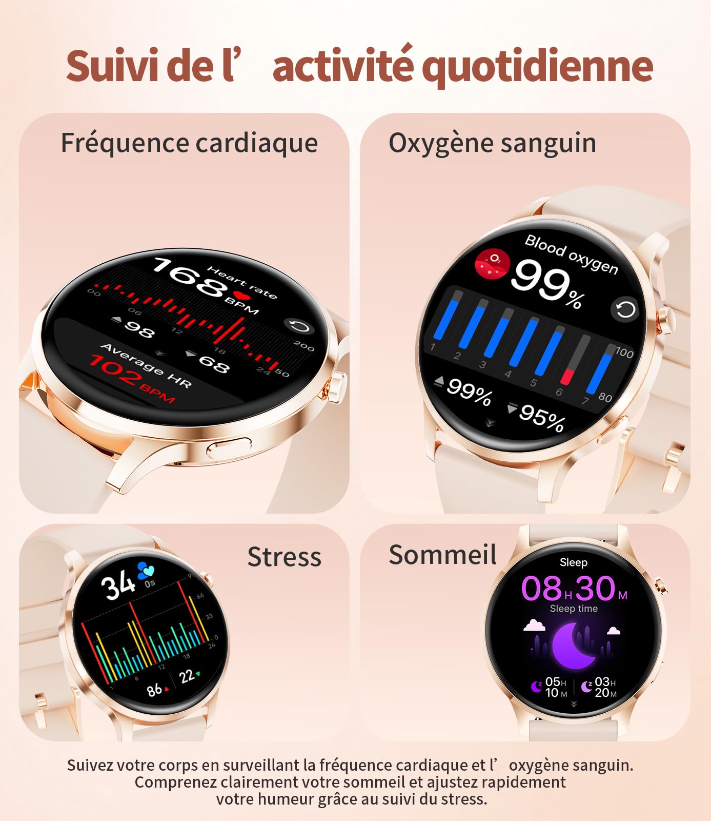 Smartwatch Donna, 1,43" AMOLED Smartwatch con Chiamata Bluetooth, Orologio Fitness 100+ Modalità Sportive, Frequenza cardiaca e Sonno, IP68 Orologio per Android iOS,2 Cinturini e 2 Cavi Inclusi,FV23-Q