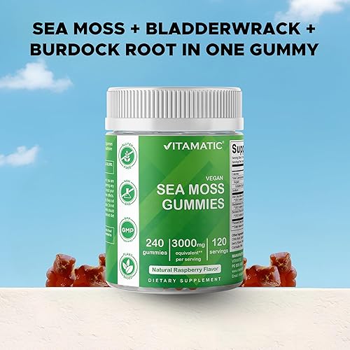 Miniatura 4 de Vitamatic Gomitas de musgo marino irlandés mg – 240 gomitas veganas – Hechas con vejiga y raíz de bardana – Suplemento de masa de marina, sin gluten