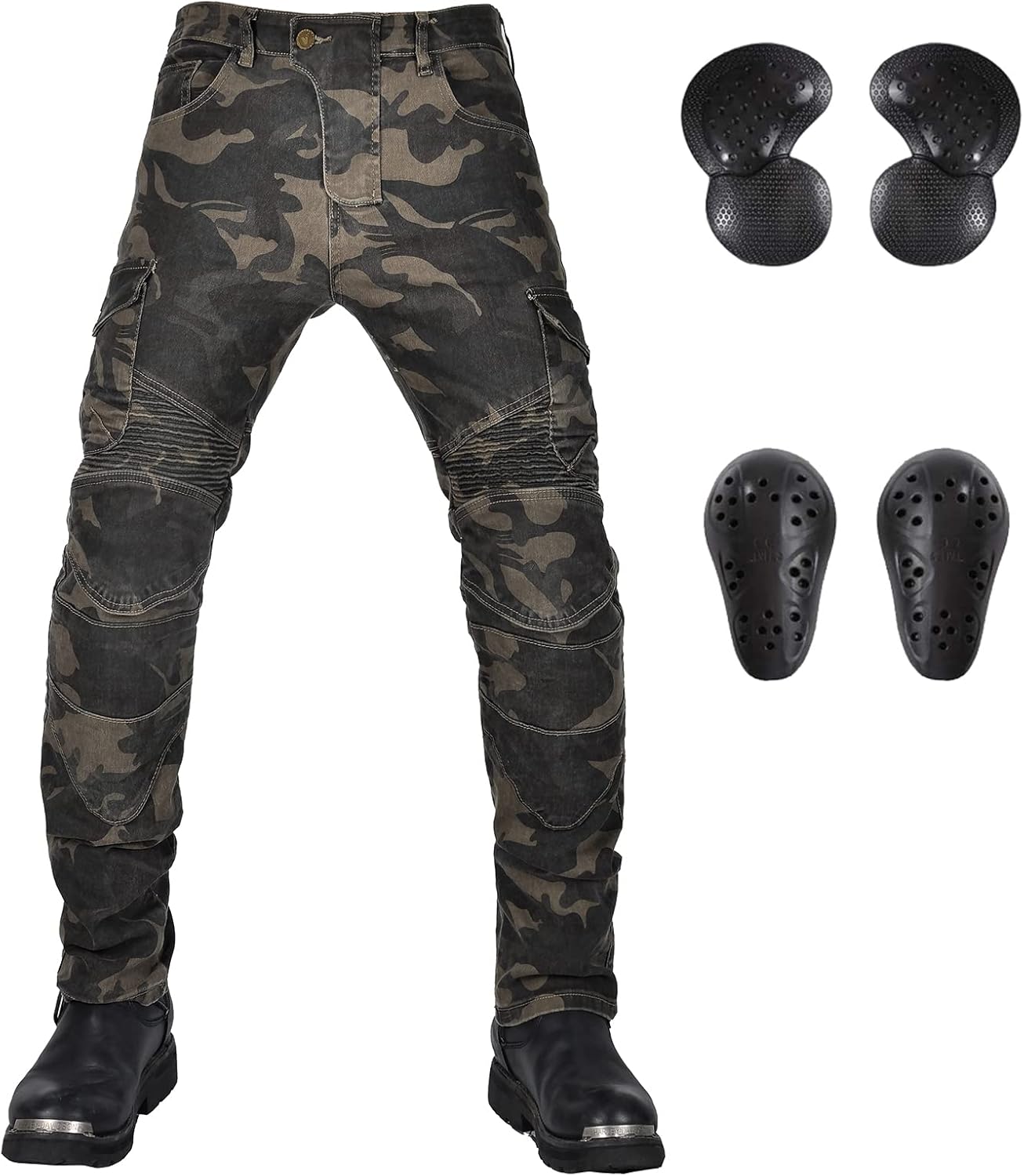 LOMENG Armored Motorcycle Riding Pants Motorbike Riding Denim Jeans Dual Sport Versatile Stretch Trousers with Knee Hip Pads