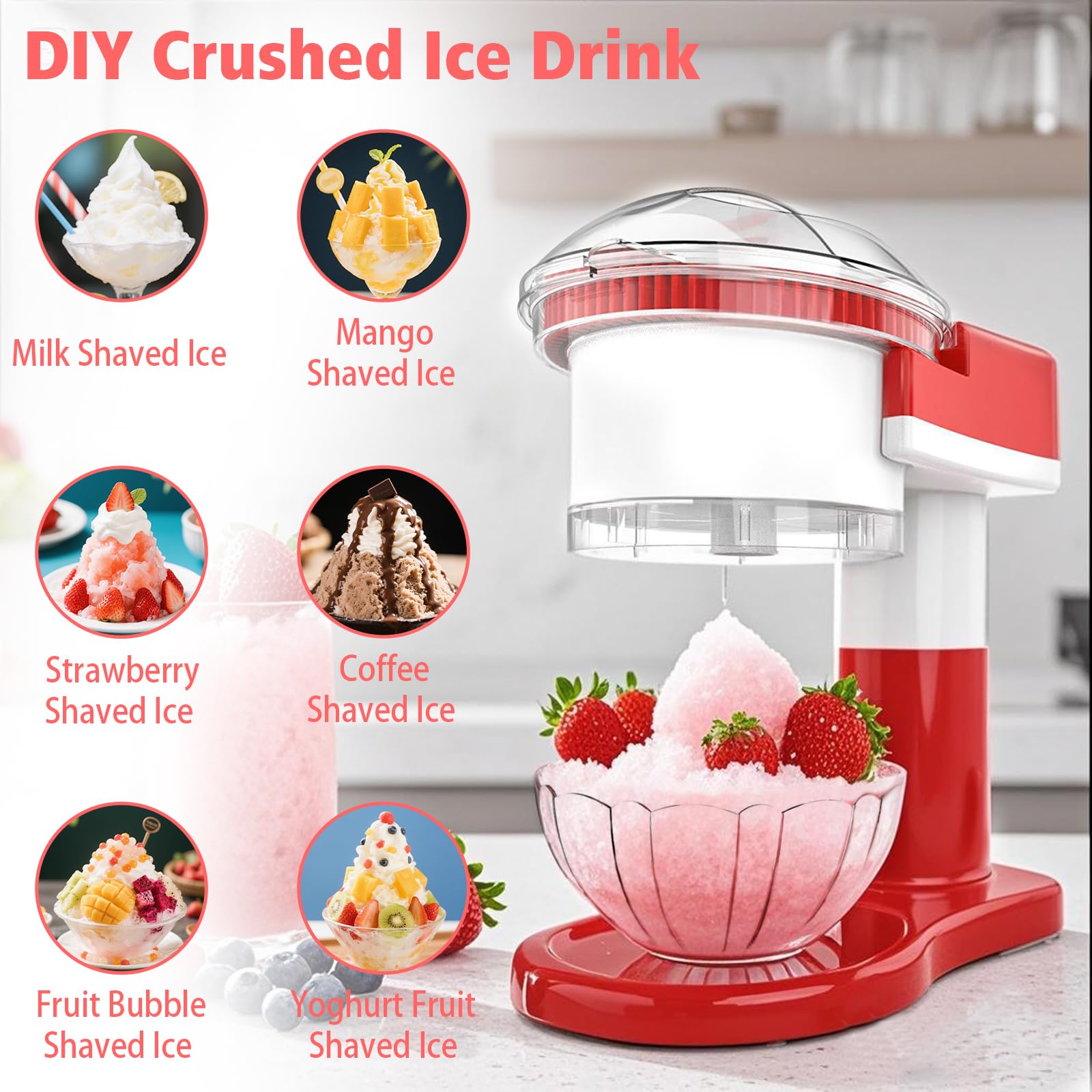 Picadora de hielo eléctrica, máquina para granizados con cuchillas de acero inoxidable extraíbles y lavables, picadora de hielo eléctrica para hielo, granito, bolas de nieve y cócteles