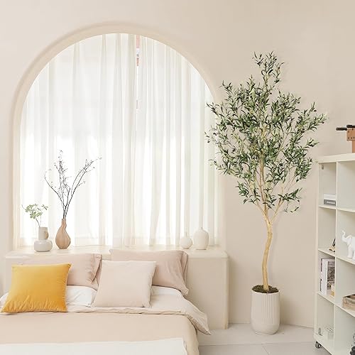 Miniatura 6 de Realead Árbol de olivo sintético de 8 pies de alto, olivo de seda grande realista para interiores, olivos falsos con ramas y frutas, olivos