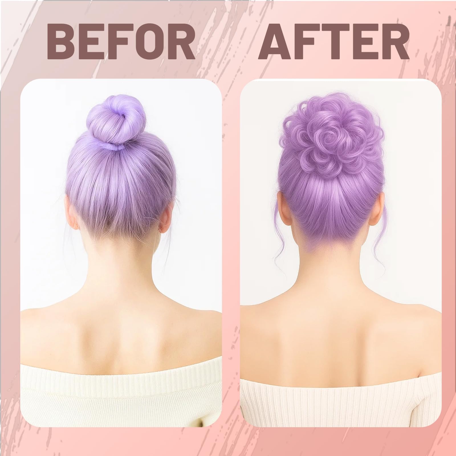 2 Pack Purple Hair Extensions, Hair Buns Hair Piece, Curly Wavy Thick Synthetic Chignon Updo Hairpiece Ponytail Accessories - Image 4