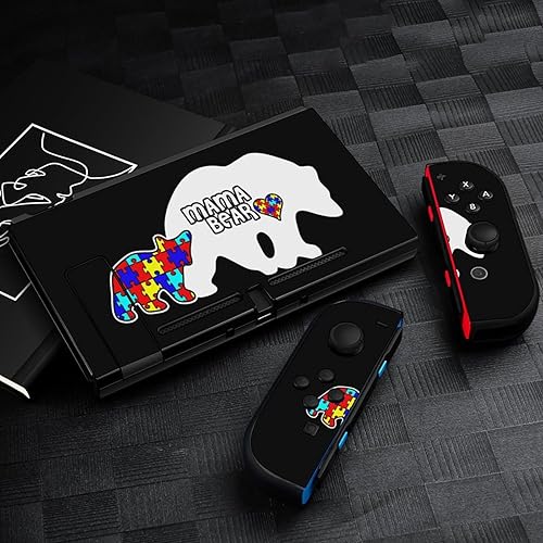 Vista 5 de Funny Mama Bear Autism Awareness Skin Cover Stickers Funny Graphic Protective Film Full Set Compatible with for Switch