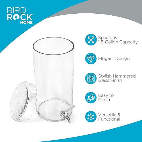 Miniatura 3 de BIRDROCK HOME Dispensador de bebidas con soporte y espita de acero inoxidable, dispensador de bebidas de vidrio martillado para fiestas, hogar y