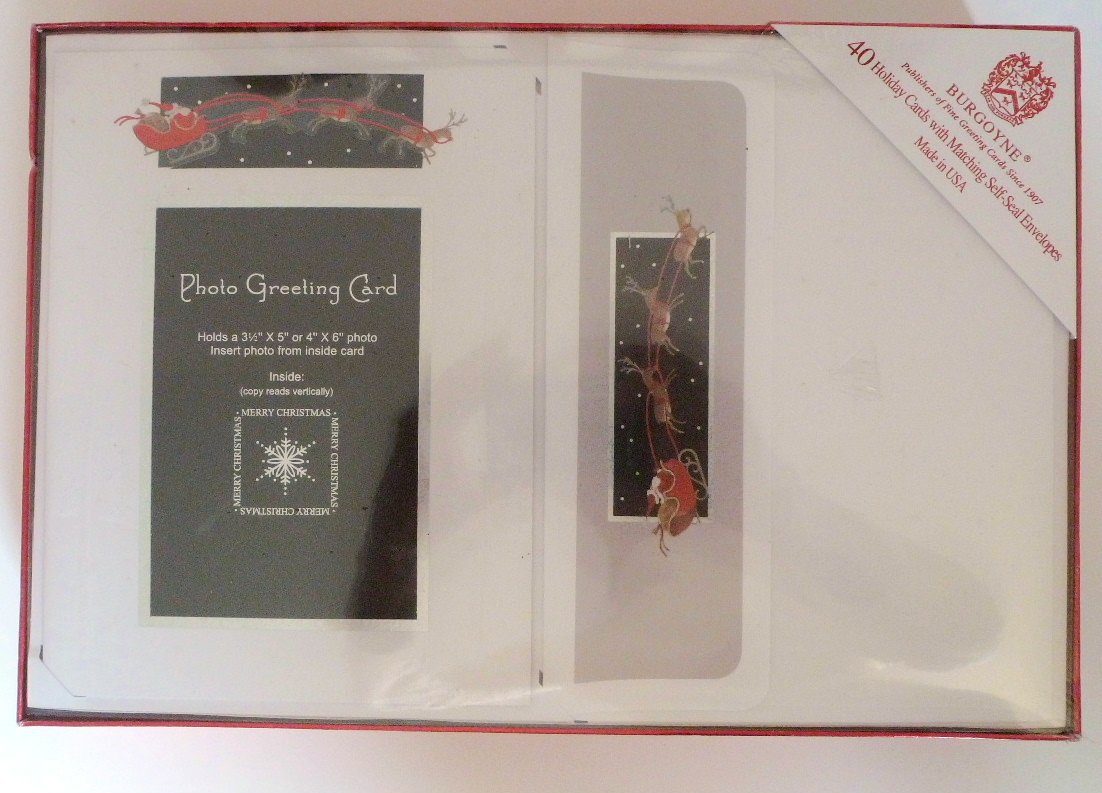 Burgoyne 40 Holiday Photo Greeting Cards with Matching Self-Seal Envelopes, Santa's Sleigh