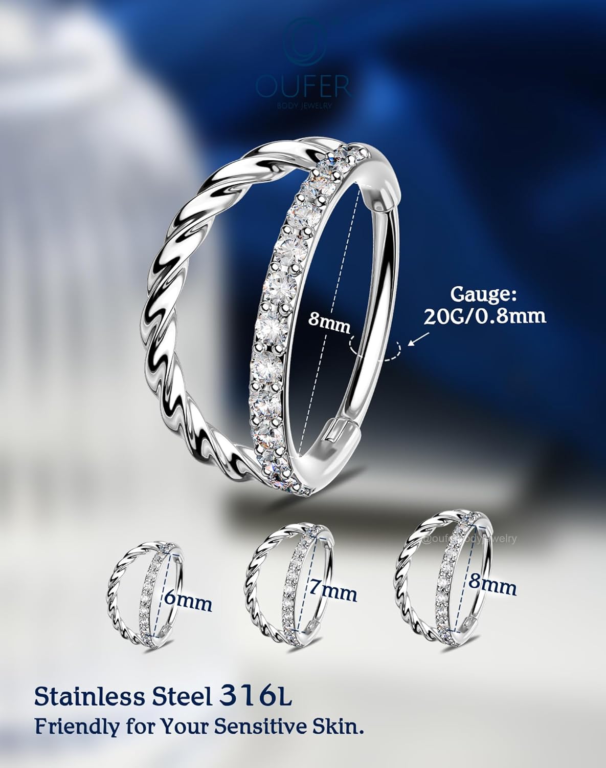 OUFER Christmas Double Hoop Nose Ring, 18G/20 6/7/8mm Red Green Christmas Nose Piercing Nose Rings Hoops Surgical Steel, Festive Hoop Nose Rings for Women Perfect for Xmas Nostril Piercing Jewelry - Image 2