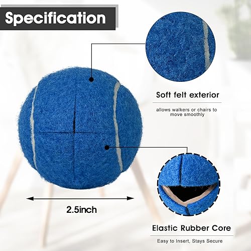 Miniatura 3 de LITIAN Paquete de 4 pelotas de tenis precortadas para caminantes, pelotas antideslizantes resistentes con almohadillas de fieltro para caminantes y