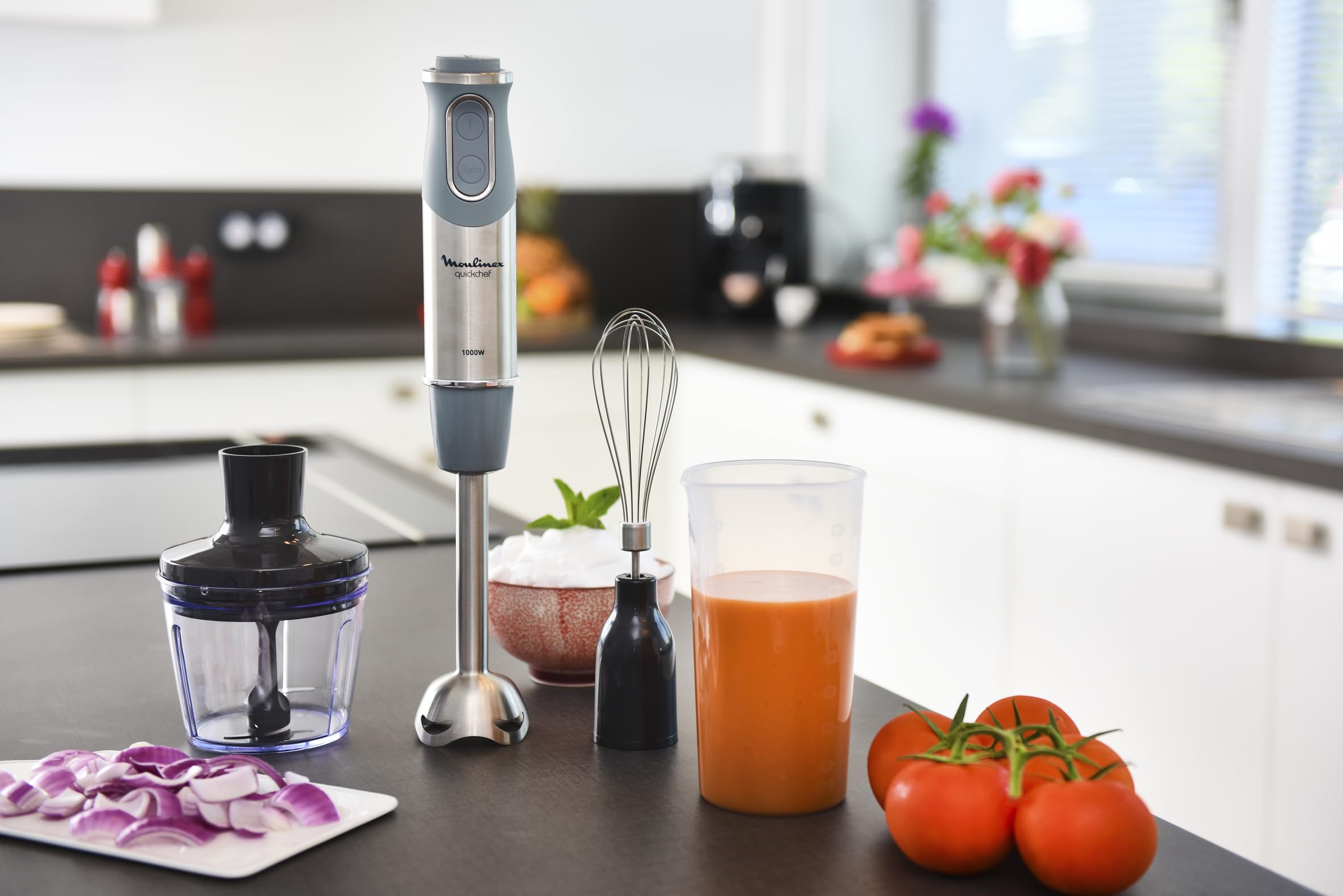 Moulinex quickchef – Mixeur plongeant avec 3 accessoires, acier inoxydable, 10 vitesses, 1000 W