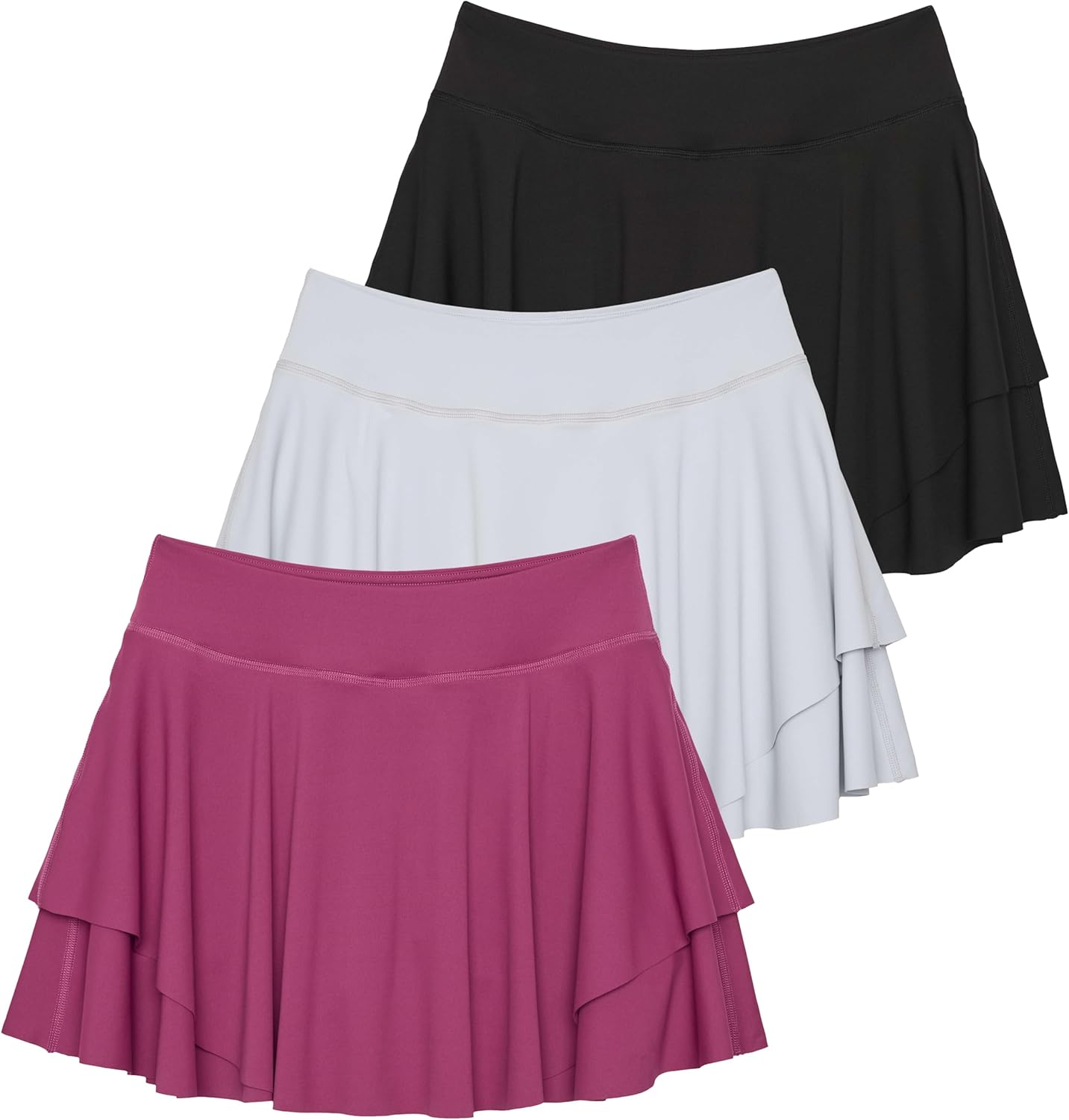 Real Essentials 3 Pack: Women's 14" Layered Ruffle Flowy Tennis Golf Skorts Pockets Pleated Mini Skirt Athletic Liner Shorts