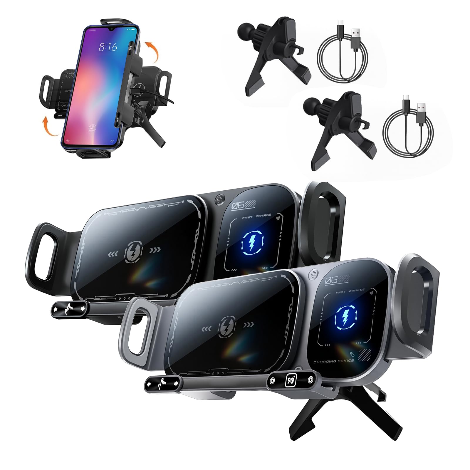 2025 Upgraded Wireless Charging Rotating Car Mount - 15W Fast Wireless Mount Charger with Auto Clamping 360 Rotation