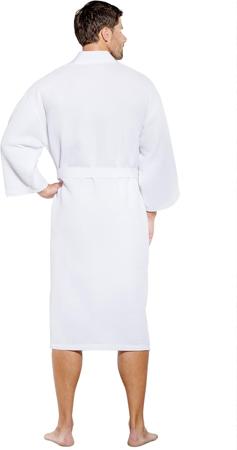 Turquaz Lightweight Long Waffle Kimono Spa Robe for Men