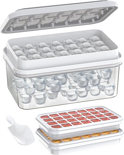 GloTika Bandeja para cubitos de hielo con tapa y contenedor, 56 moldes de silicona para cubitos de hielo para congelador, bandeja de cubitos de