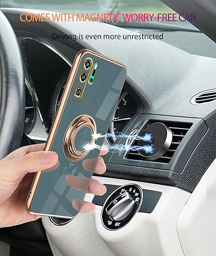 Miniatura 4 de Wousunly Compatible con Huawei P30 Pro Case Ring Holder Magnet Green, Huawei P30 Pro Funda de teléfono Funda de silicona a prueba de golpes Funda