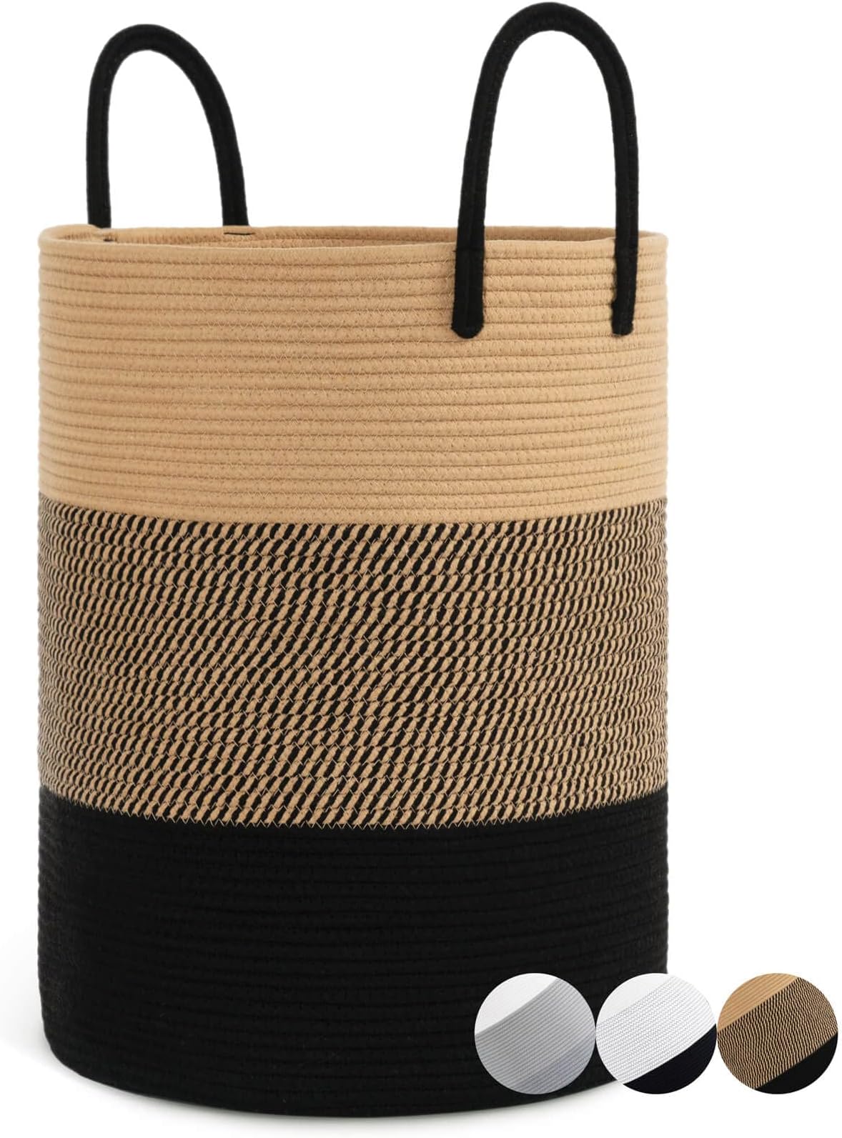 CHICVITA Large Laundry Basket, Laundry Hamper, Woven Basket for Storage & Organization, Storage Basket for Toys, Towels, Blanket Basket, Dirty Clothes Basket, Tall Basket, Jute Rope Basket, 58L, Black