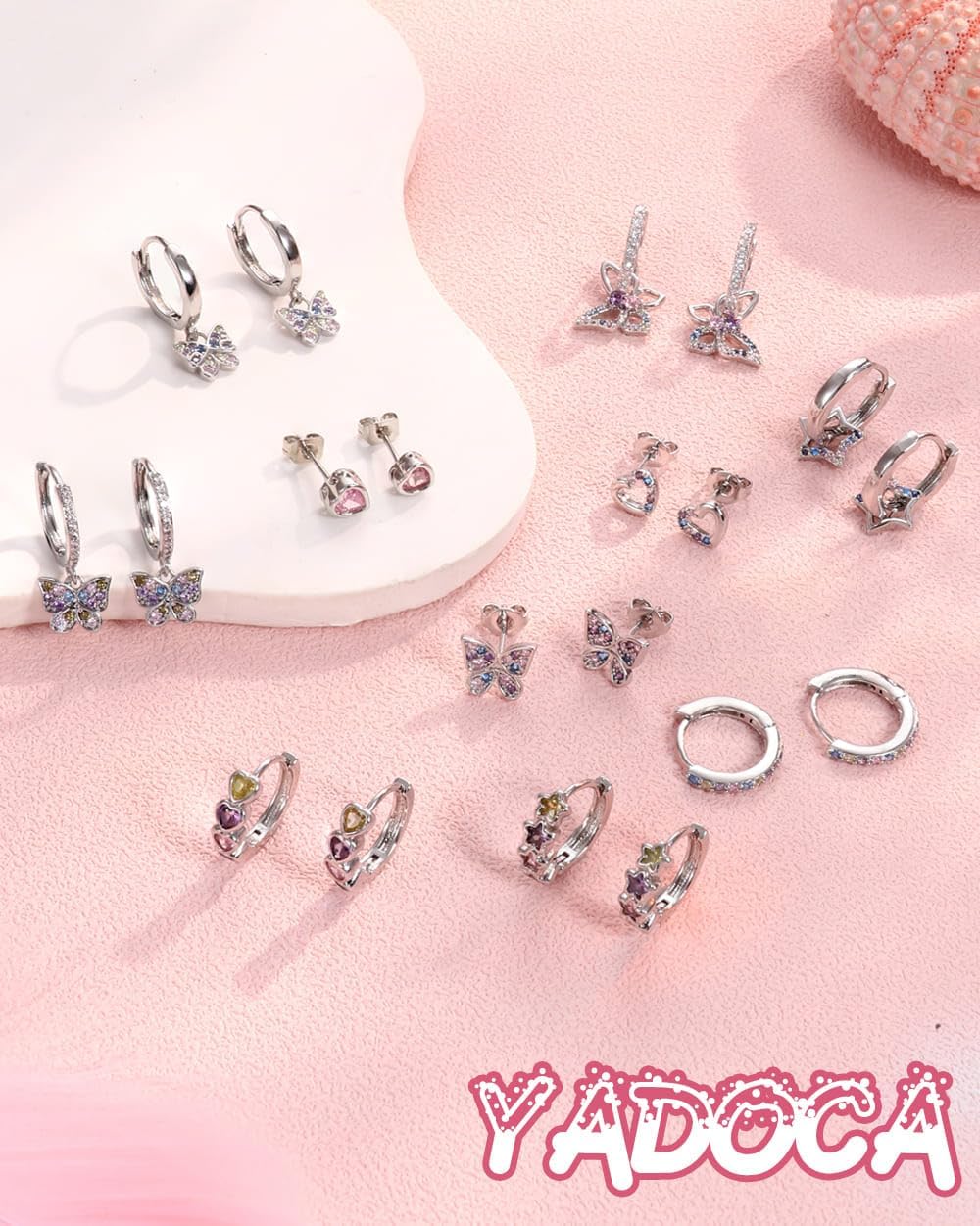 YADOCA 925 Sterling Silver Earrings Hypoallergenic Hoop Earrings for Girls Women Cute Toddler Earrings Kids Earrings Jewelry for Teen Girl Heart Star CZ Butterfly Stud Earrings Set for Sensitive Ears - Image 7