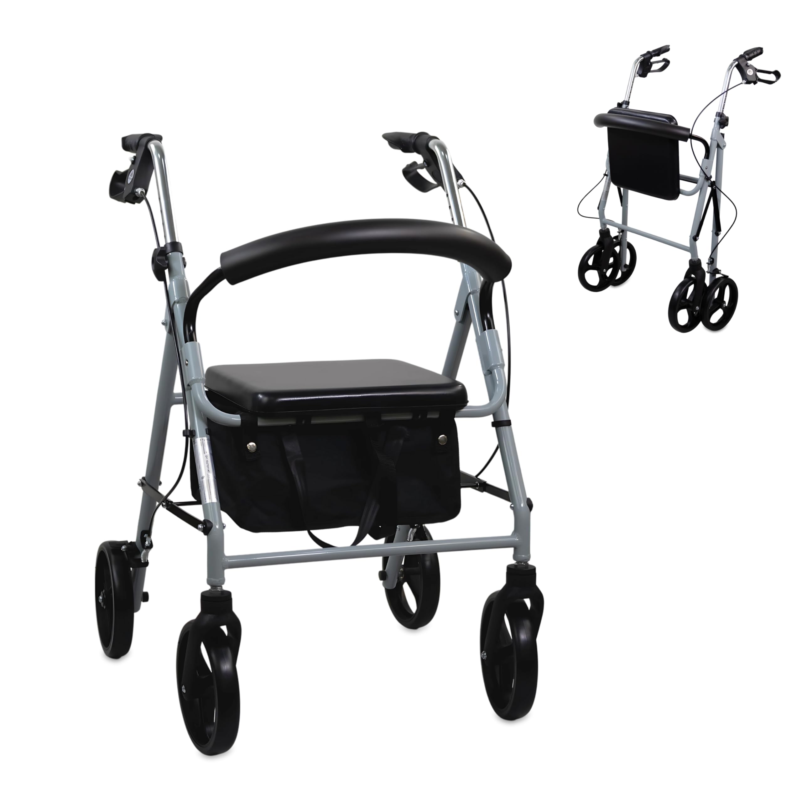 Mobiclinic®, Andador para ancianos, Ruedas grandes calle, Plegable, Con cesta de tela y asiento, Fabricado en aluminio, Ligero, Resistente, Freno manetas, Marca española, Modelo sofía, Gris