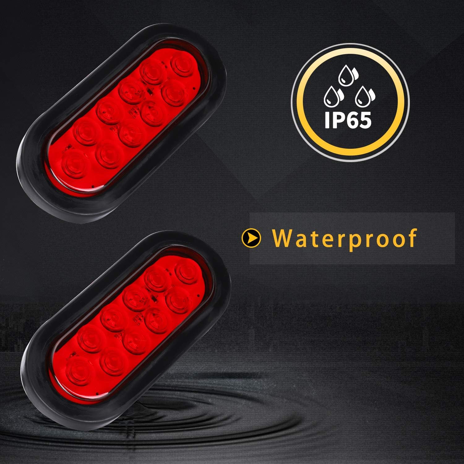 LIMICAR 4 Red 6" Oval 10 LED Trailer Tail Lights Kit Stop Turn Tail Brake Light Flush Mount w/Rubber Grommet for 12V Truck Trailer RV UTV Bus