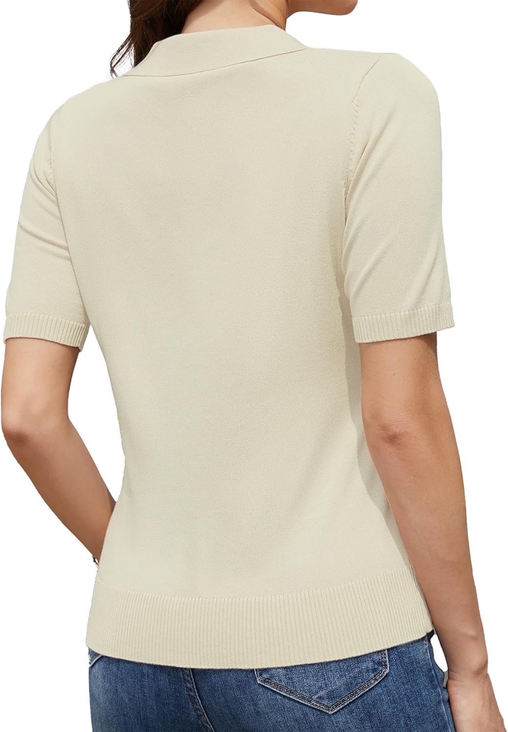 Neineiwu Womens Short Sleeve Sweater Casual Knit Lightweight Spring Top V Neck Soft Business Pullover Shirt - Image 6