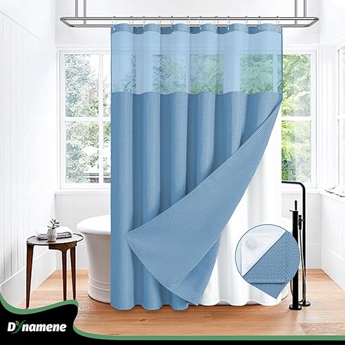 Vista 184 de Dynamene Cortina de ducha larga de tela negra – Cortinas de ducha de tela alta y resistente con textura de gofre, juego de cortina de baño de lujo