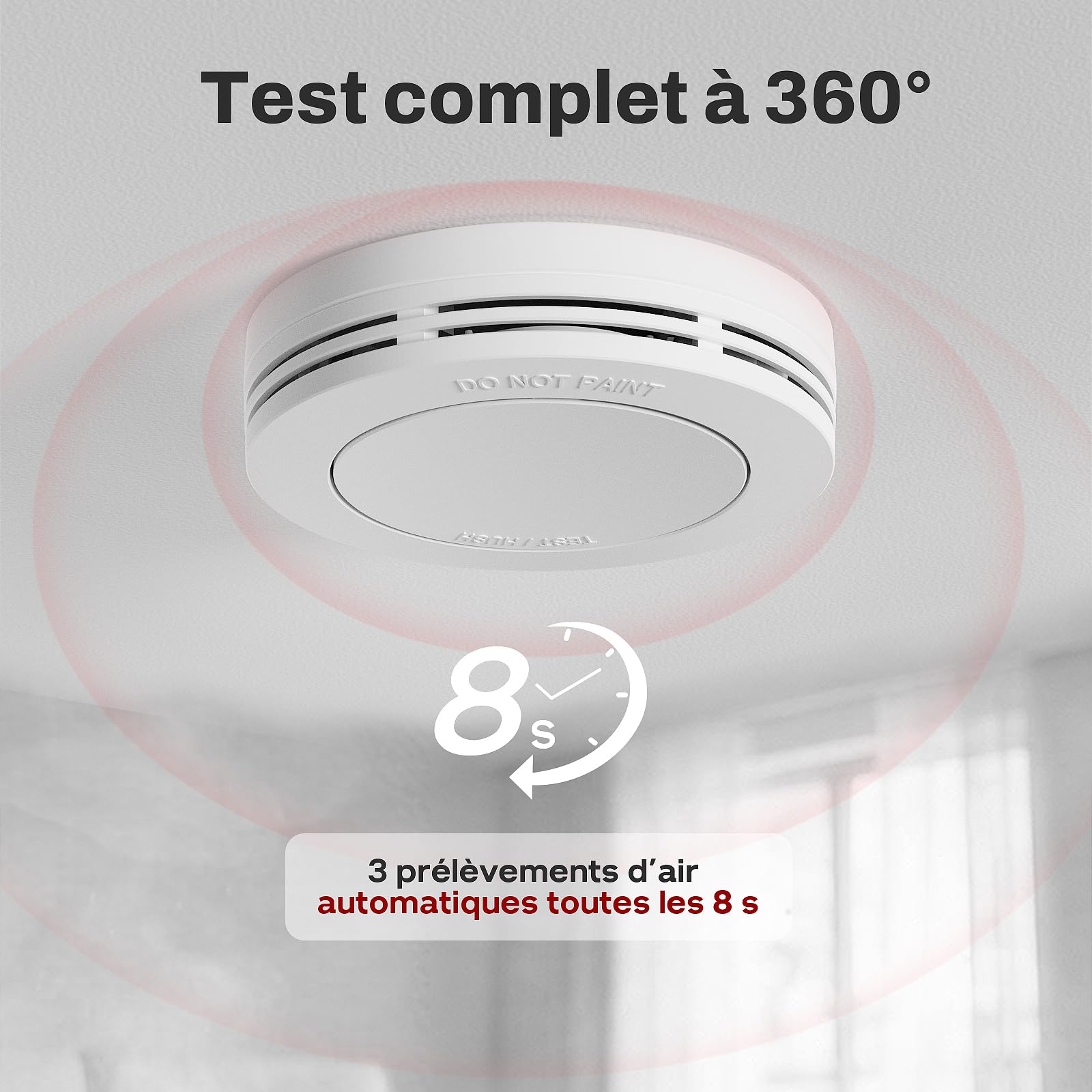 Safeliveo Détecteur de fumée, Alarme Incendie Ultra-Fin, Batterie 10 Ans, sans LED Clignotante, Fonction Test et Silencieux, 85 DB, avec tampons adhésifs, Lot de 3