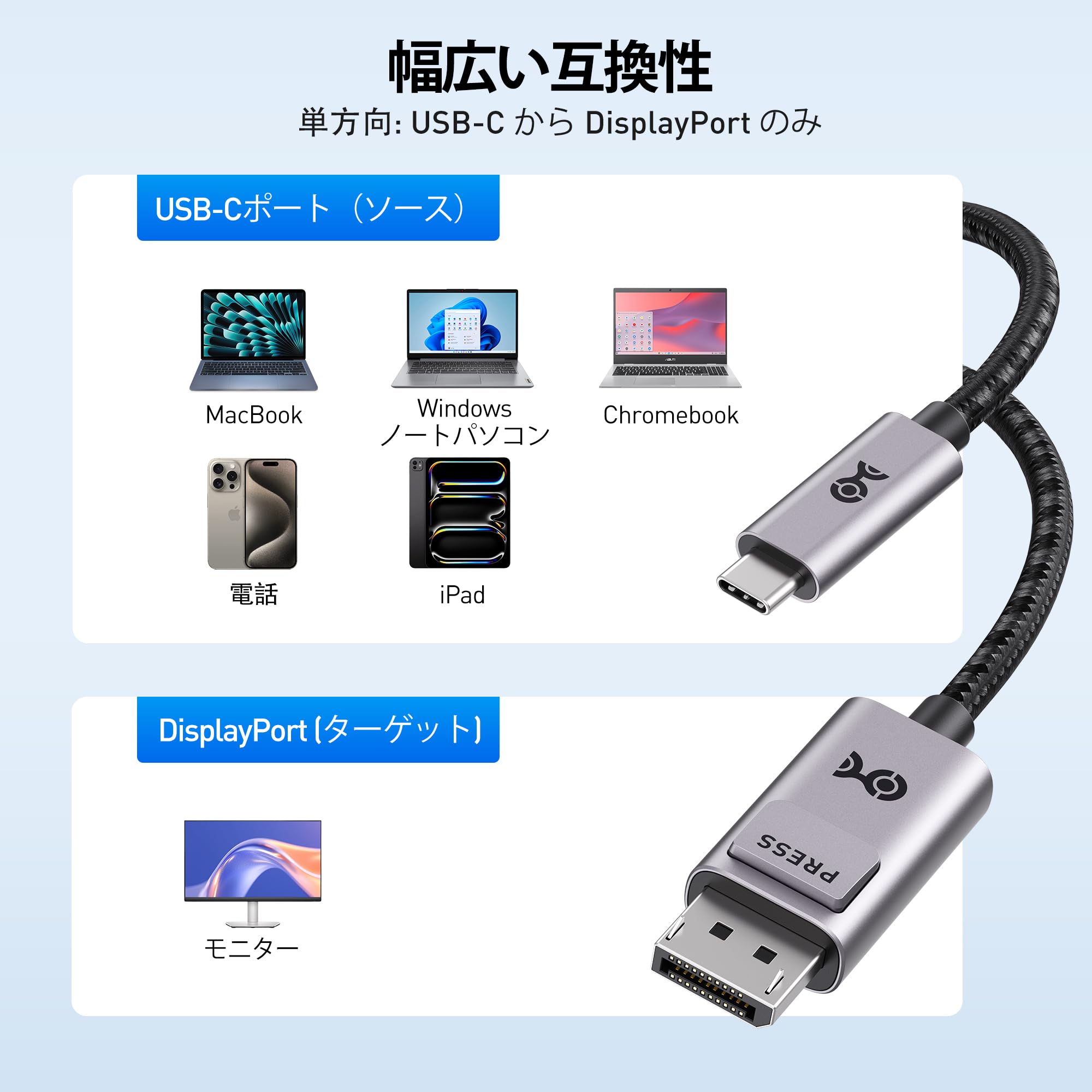 Amazon.co.jp: Cable Matters USB Type C DisplayPort 変換ケーブル