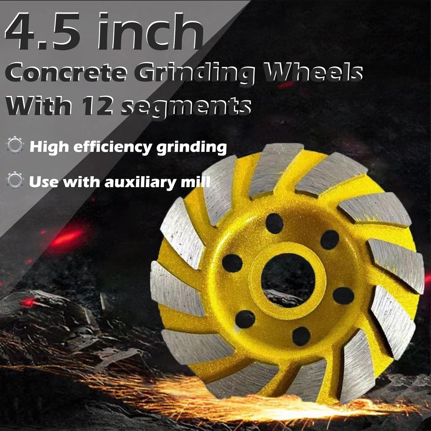 4 1/2 Inch Diamond Concrete Grinding Wheel, Turbo Segment Angle Grinder Wheel for Concrete, Stone, and Masonry, Heavy-Duty 4.5” Diamond Cup Wheel for Fast Grinding & Smoothing