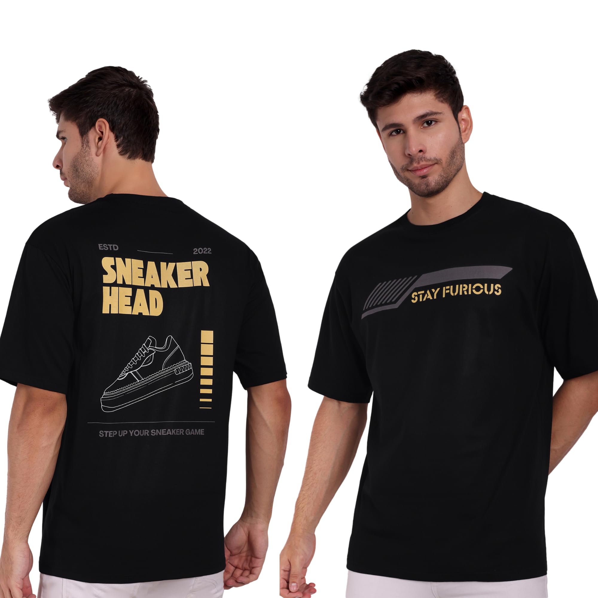 CLOTHEIST Pure PowerCotton Casual Bold Bliss Oversized Men's Black T-Shirt - Sneaker head