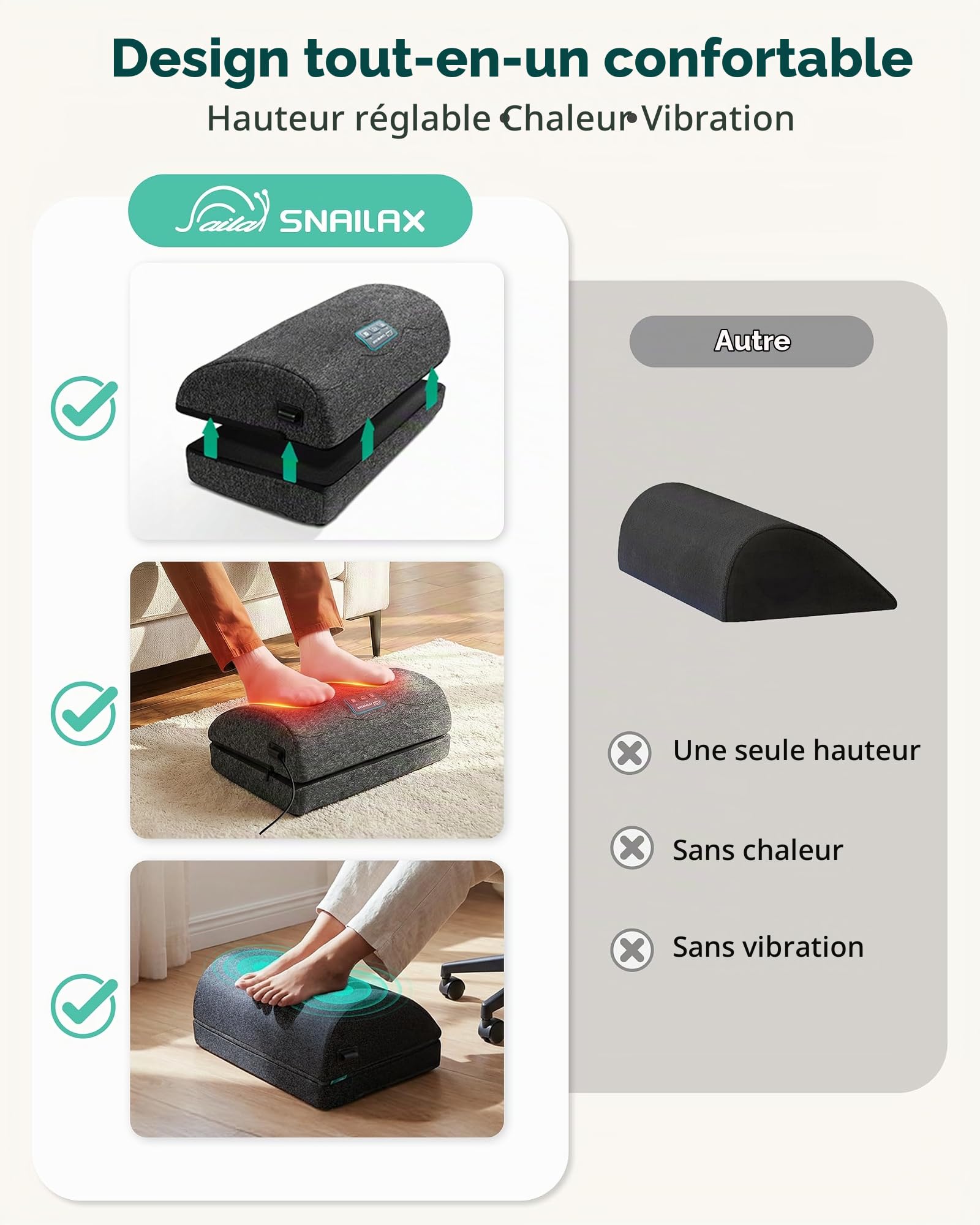 Snailax Repose-pieds ergonomique avec chauffage et vibration
