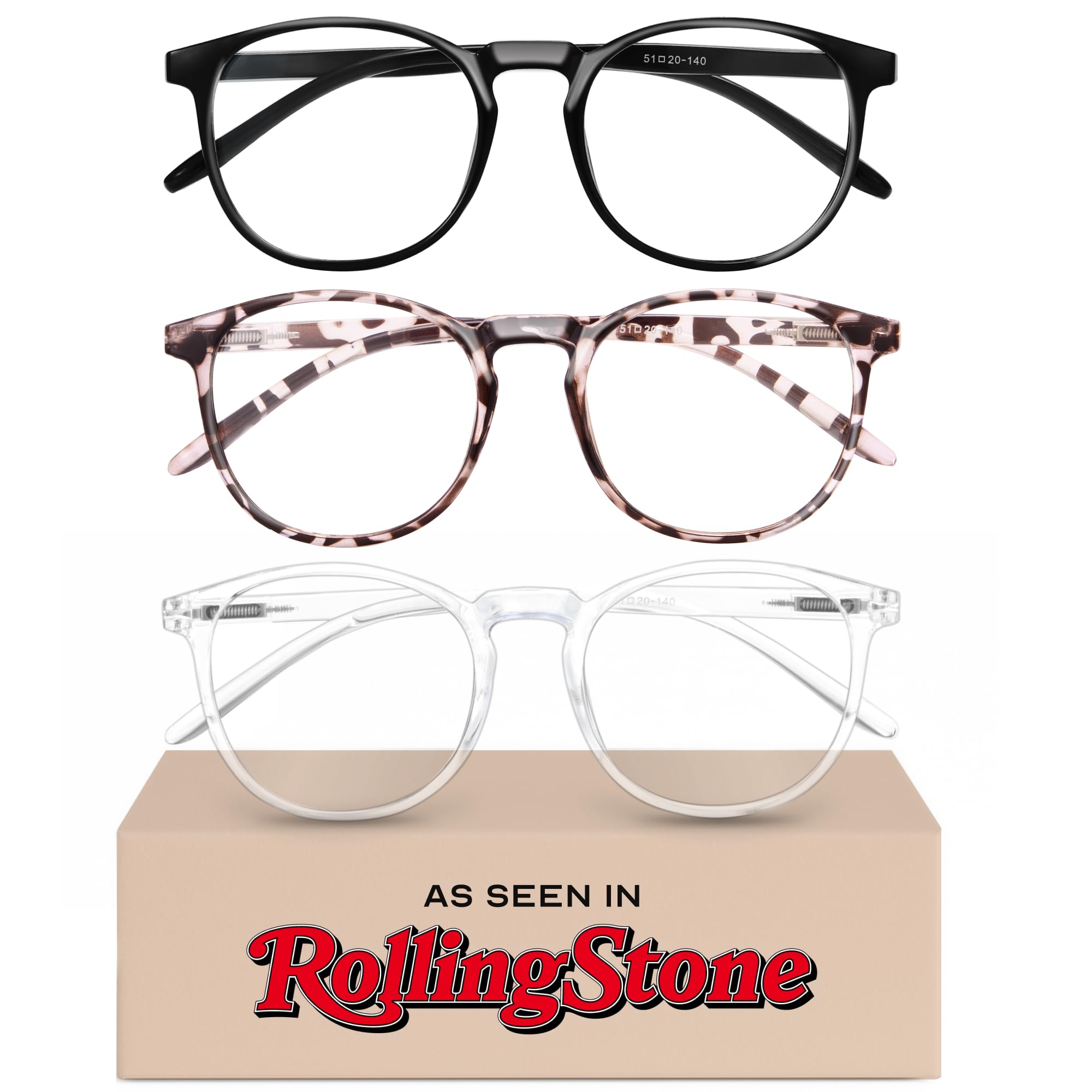 IBOANNIBOANN Chic & Comfy Blue Light Glasses for Women - 3-Pack Round Frames, Screen-Ready Style with UV Protection Coating