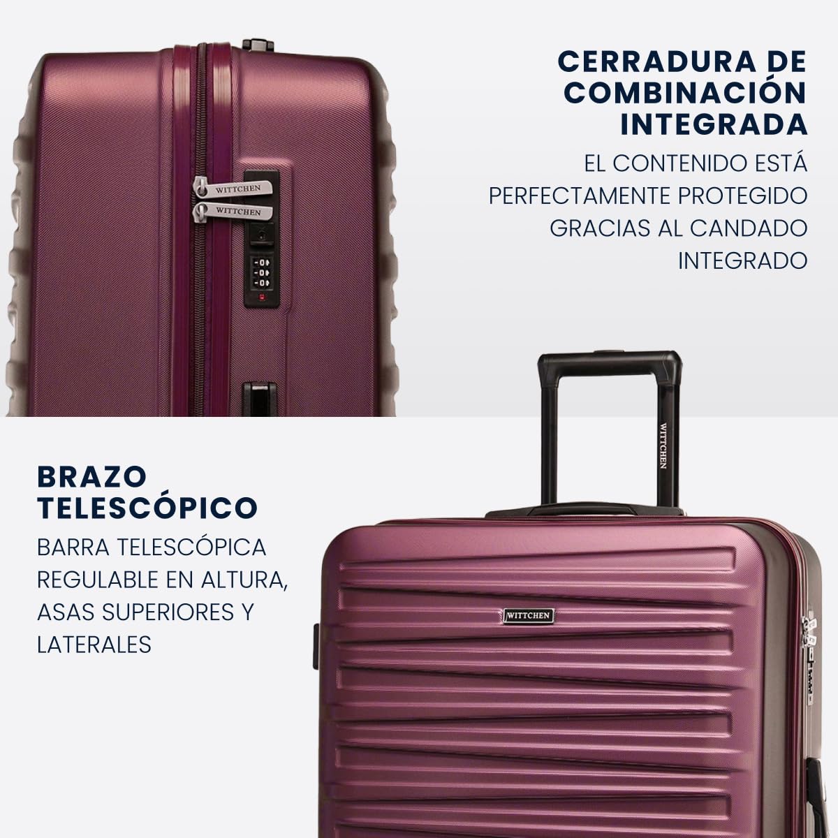 WITTCHEN Skyspeed Line Juego de 4 Maletas de Viaje Trolley con Ruedas Equipaje de Mano con Neceser maletín rígido ABS Cerradura de combinación asa telescópica 4 Ruedas Granate Ryanair/Vueling/Iberia