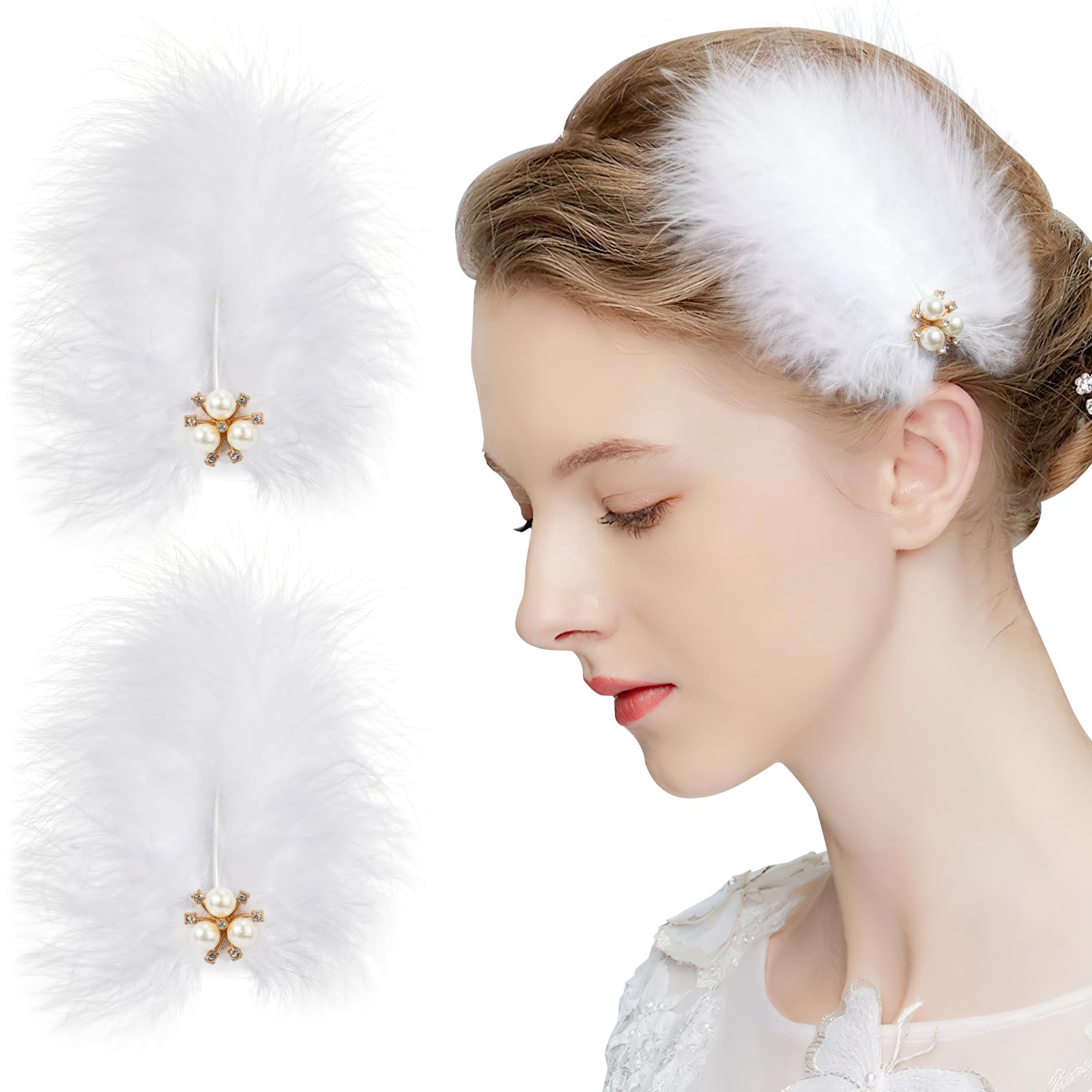 Capelli Piume, Vintage Piuma Cerchietti, Fascia per Capelli con Strass, Accessori Anni 20 Donna, per Festa a Tema Vintage Matrimonio Cocktail Carnevale (Nero