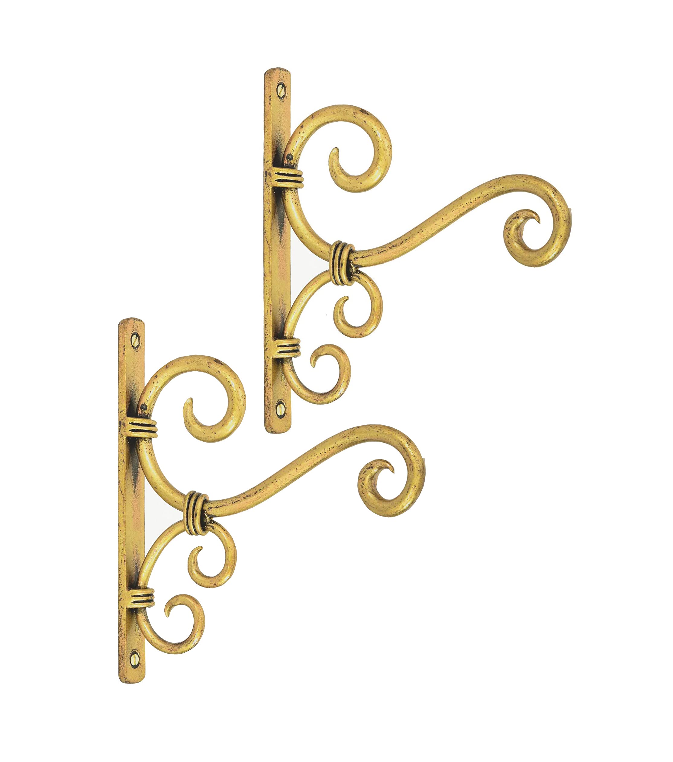 Woodiva Decorative Wall Shelf Brackets – Heavy-Duty Metal Wall Mounts for Shelves, Hanging Plants, Lanterns & Curtain Rods – Rustic Bronze Scroll Design, Indoor & Outdoor Use (Golden, Pack of 2)-image-43