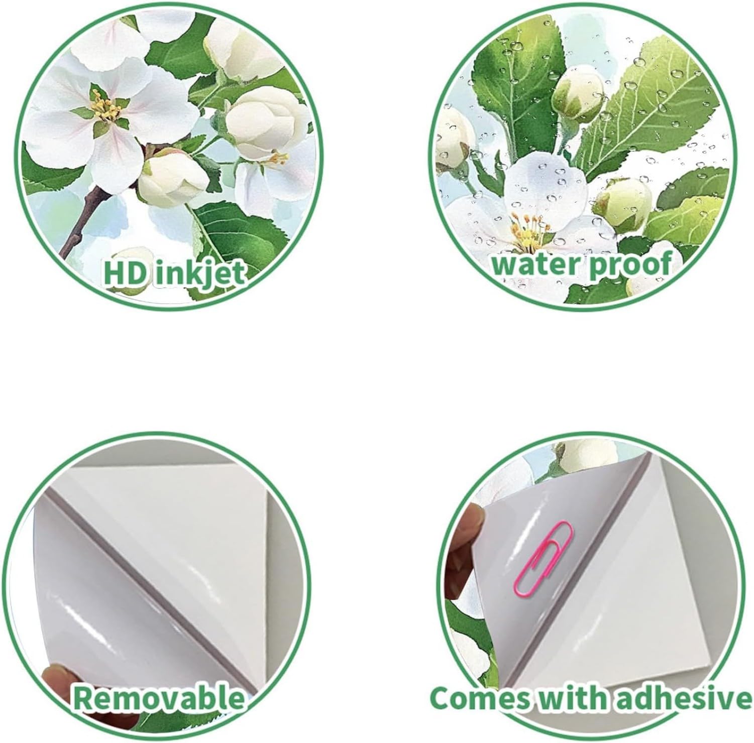 Naklejki na drzwi wewnętrzne biały kwiat Motywy kwiatowe Dekoracja drzwi do sypialni salonu łazienki biura Naklejka samoprzylepna, 44 x200cmx2pcs, 44 x200cmx2pcs