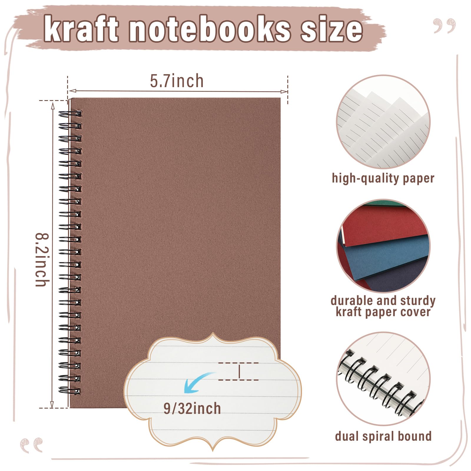 Fuutreo 12 cuadernos en espiral para el trabajo, tamaño A5, 8.3 x 5.7 pulgadas, cuaderno de espiral con rayas universitarias, papel kraft, 12 colores, 60 hojas, 120 páginas para oficina y escuela
