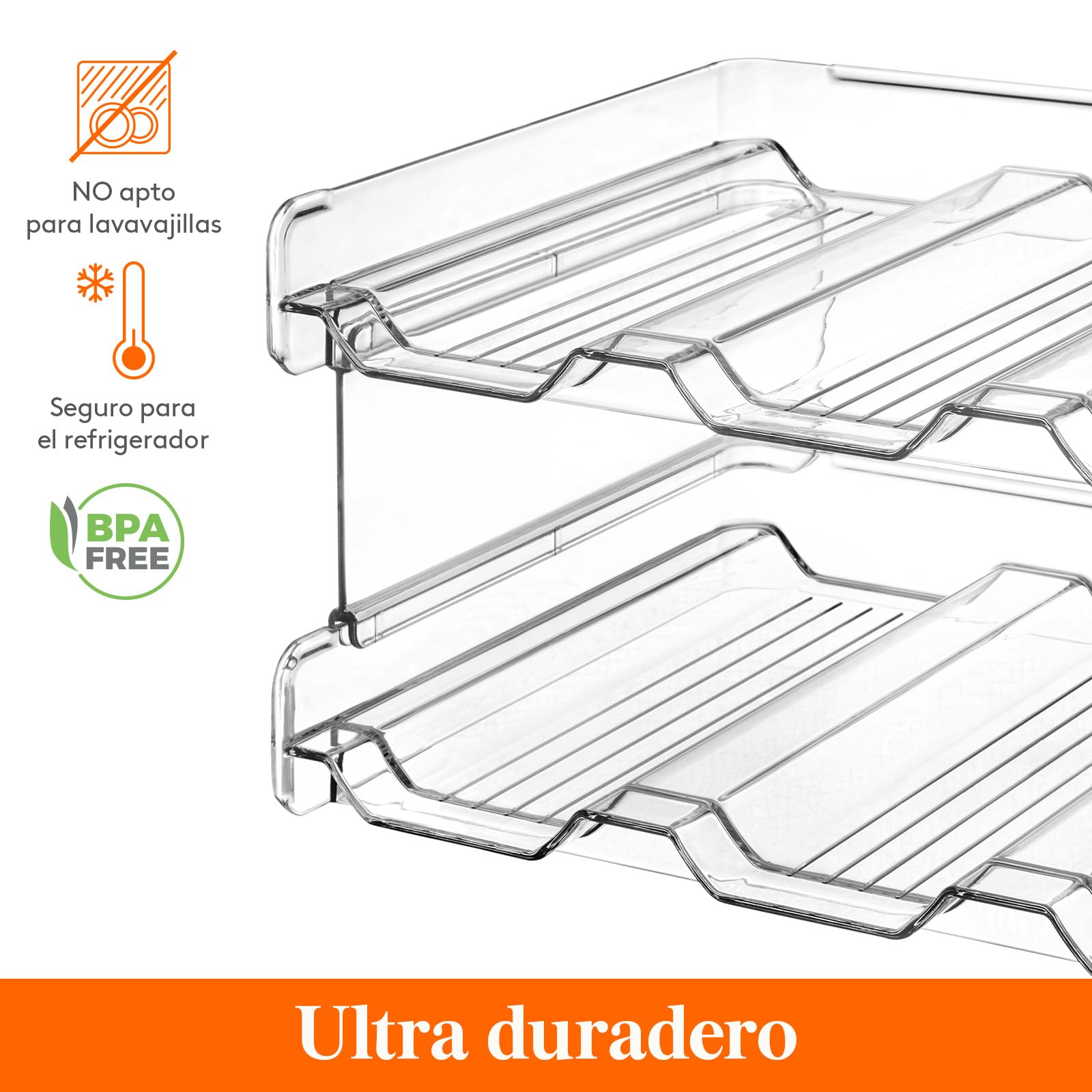 Lifewit Organizador de Botellas de Vino y Agua Apilable para Armario, Frigorífico, Despensa - Portabotellas de Plástico para Almacenar en Encimera, Armario, Oficina - Pack de 2