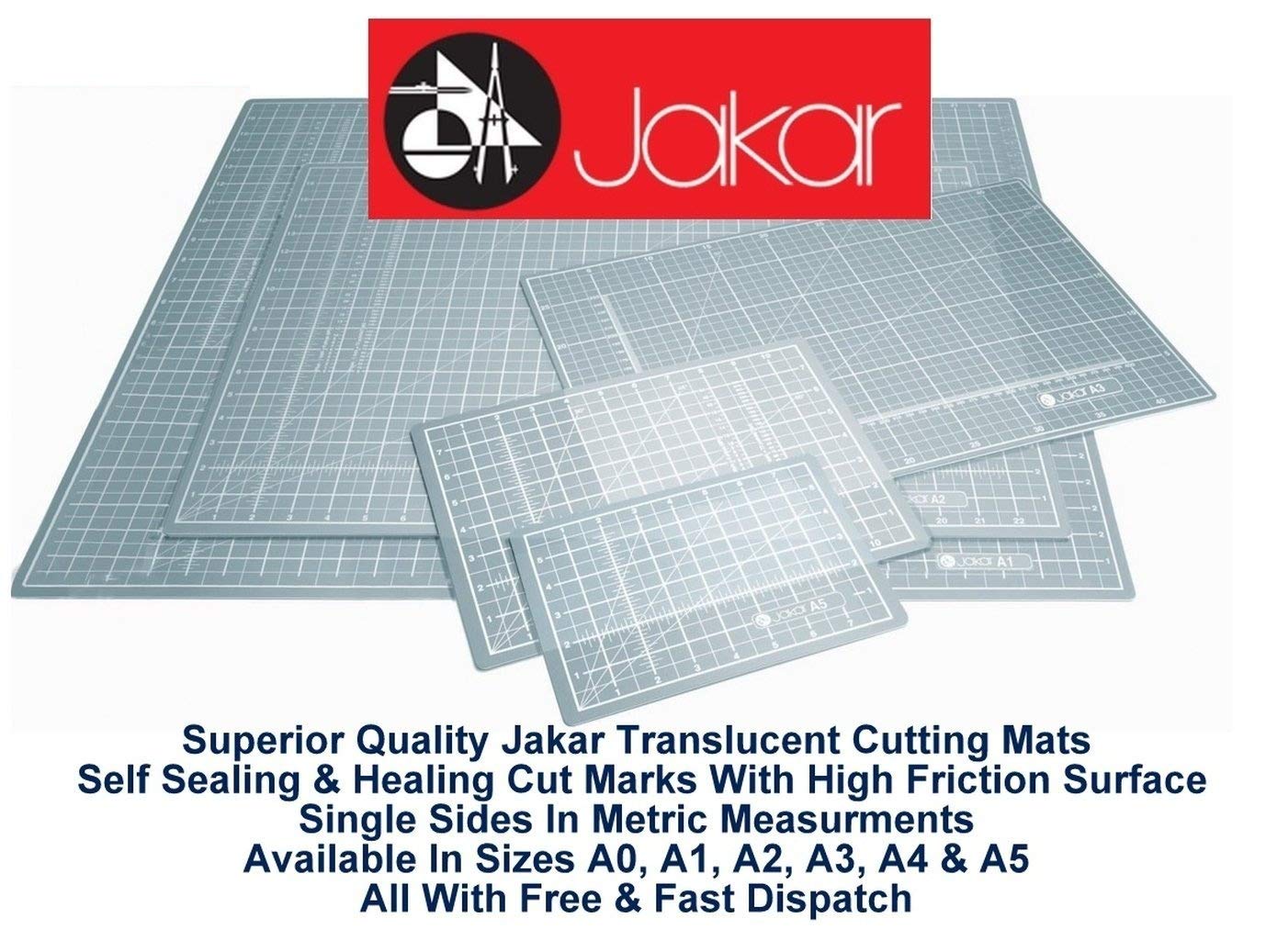 Jakar Transparent A5 Translucent Self Healing Sealing Cutting Mat Single Sided Metric Cm Mm Non Slip Printed Square Grid Line Professional Quality (230 X 160 X 3Mm)
