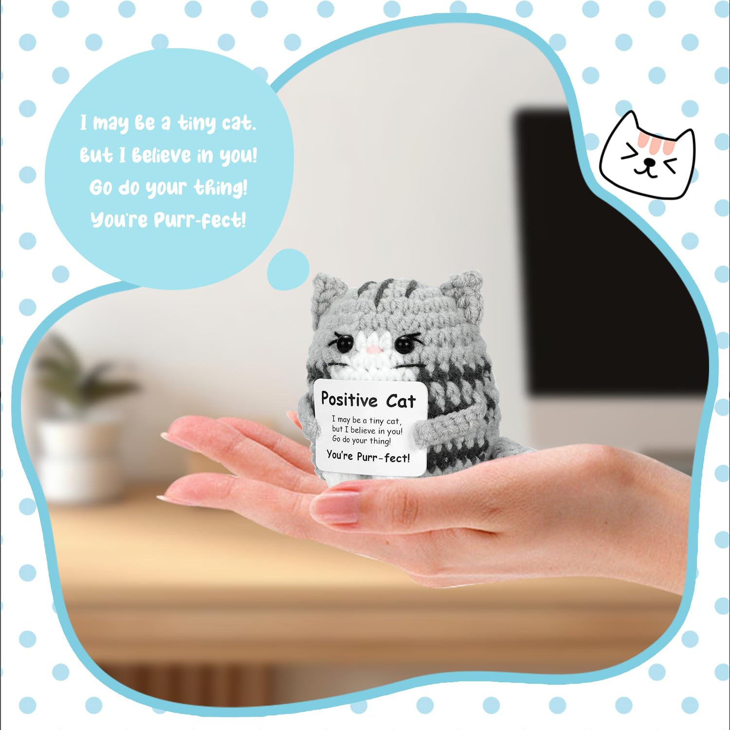 Onperpoe Positive Crochet Animals, Funny Positive Cat with Inspirational Card - Image 3