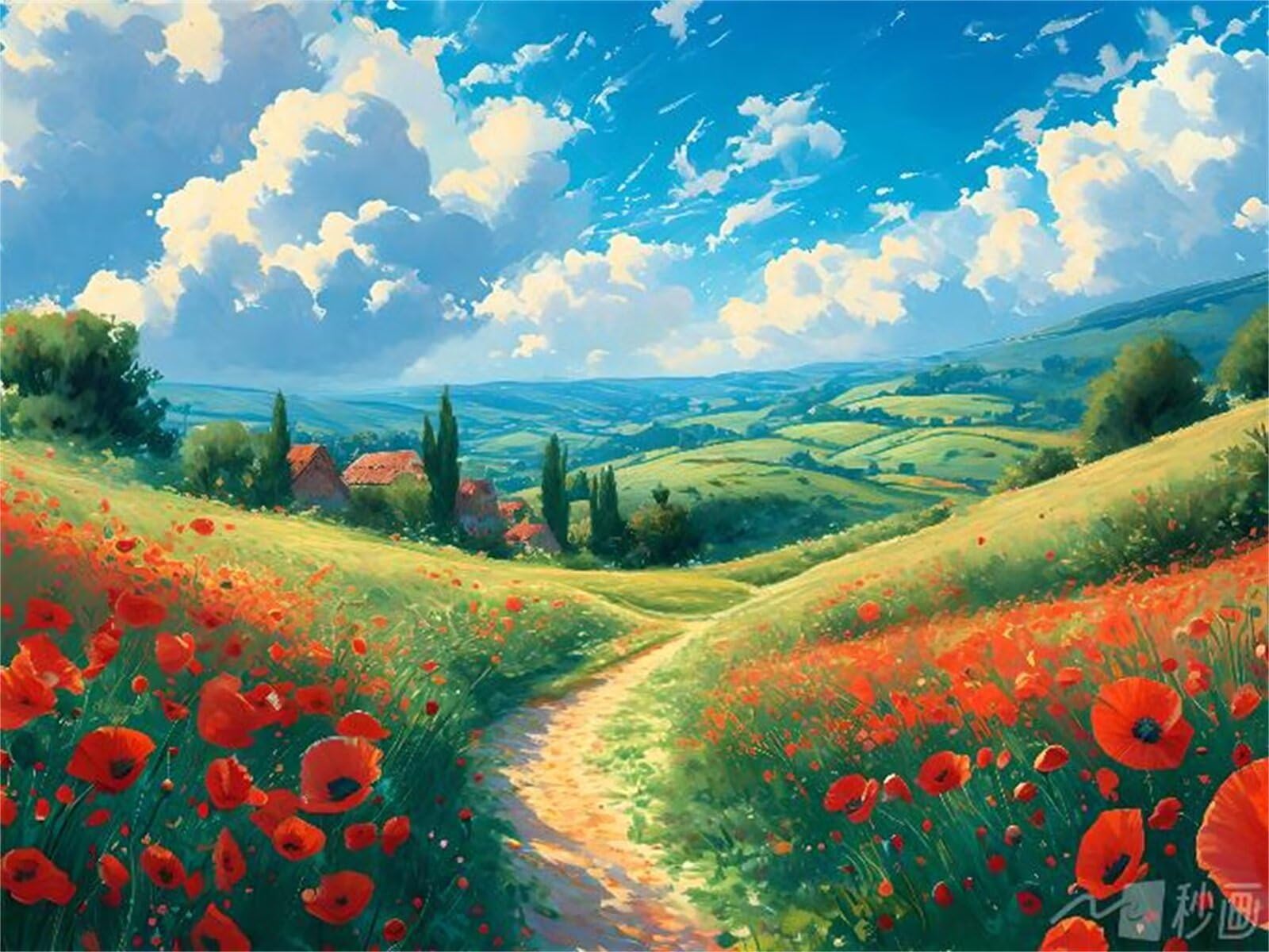 Shozhoo Pintura por Numeros, Cielo Azul Flores Pintar por Numeros Nniños Kit con Lienzo sin Arrugas, Pinceles y Pintura Acrílica, Manualidades Adultos Cuadros para Pintar por Numeros 30x20cm s-8751