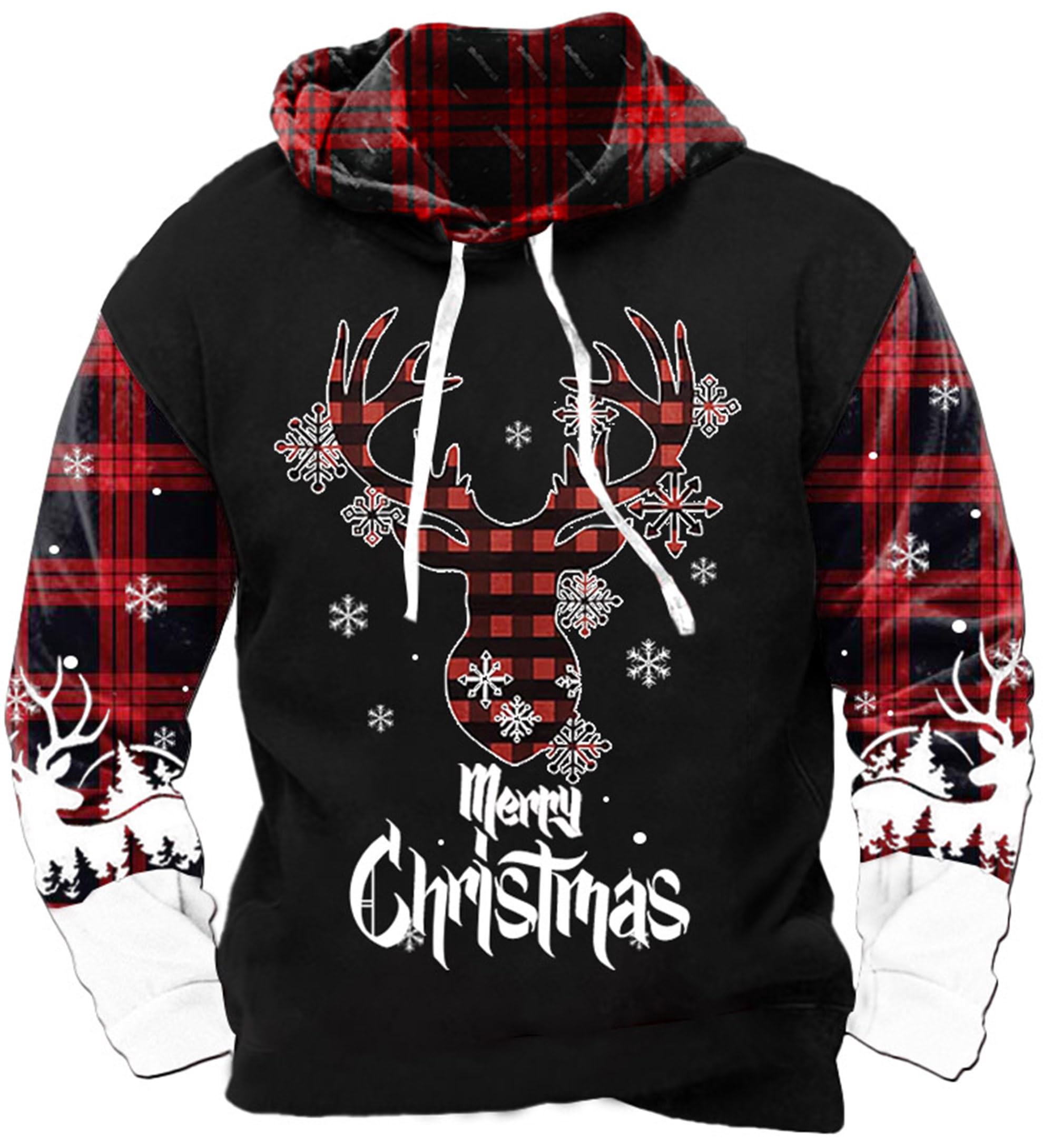 ArvilhillMen's Ugly Christmas Hoodies Vintage Xmas Red Plaid Sweatshirt (S-3XL)